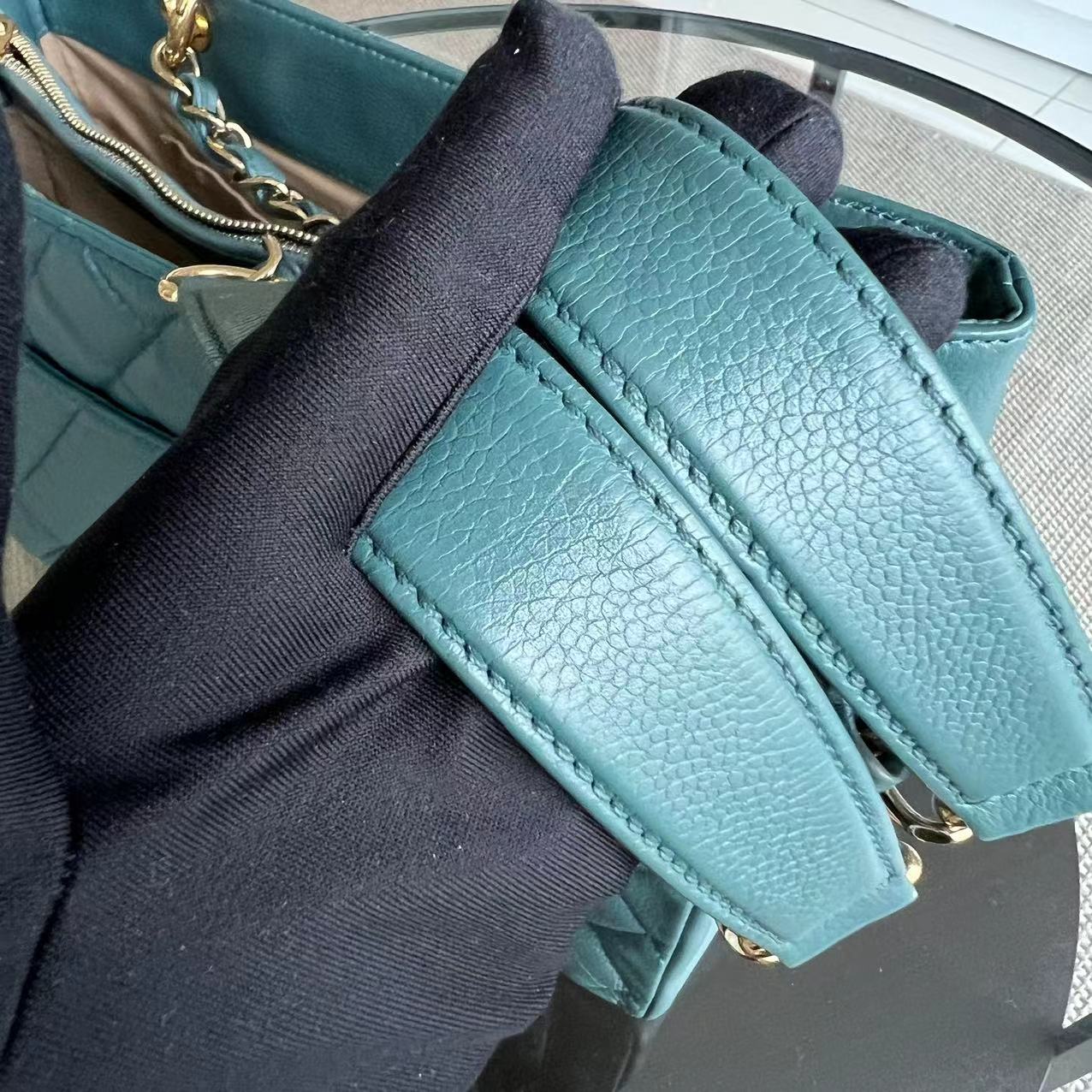 Balance 1 of Chanel Caviar GST Grand Shopping Tote Quilted Grained Calfskin Green Blue Malachite Silver Hardware Series 14 - Luxury Evermore