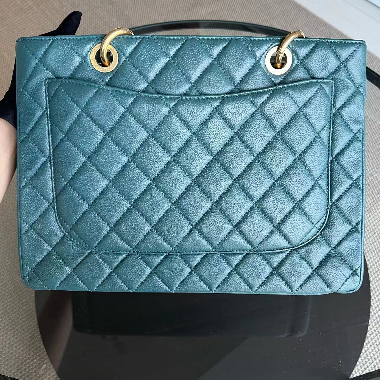 Balance 1 of Chanel Caviar GST Grand Shopping Tote Quilted Grained Calfskin Green Blue Malachite Silver Hardware Series 14 - Luxury Evermore