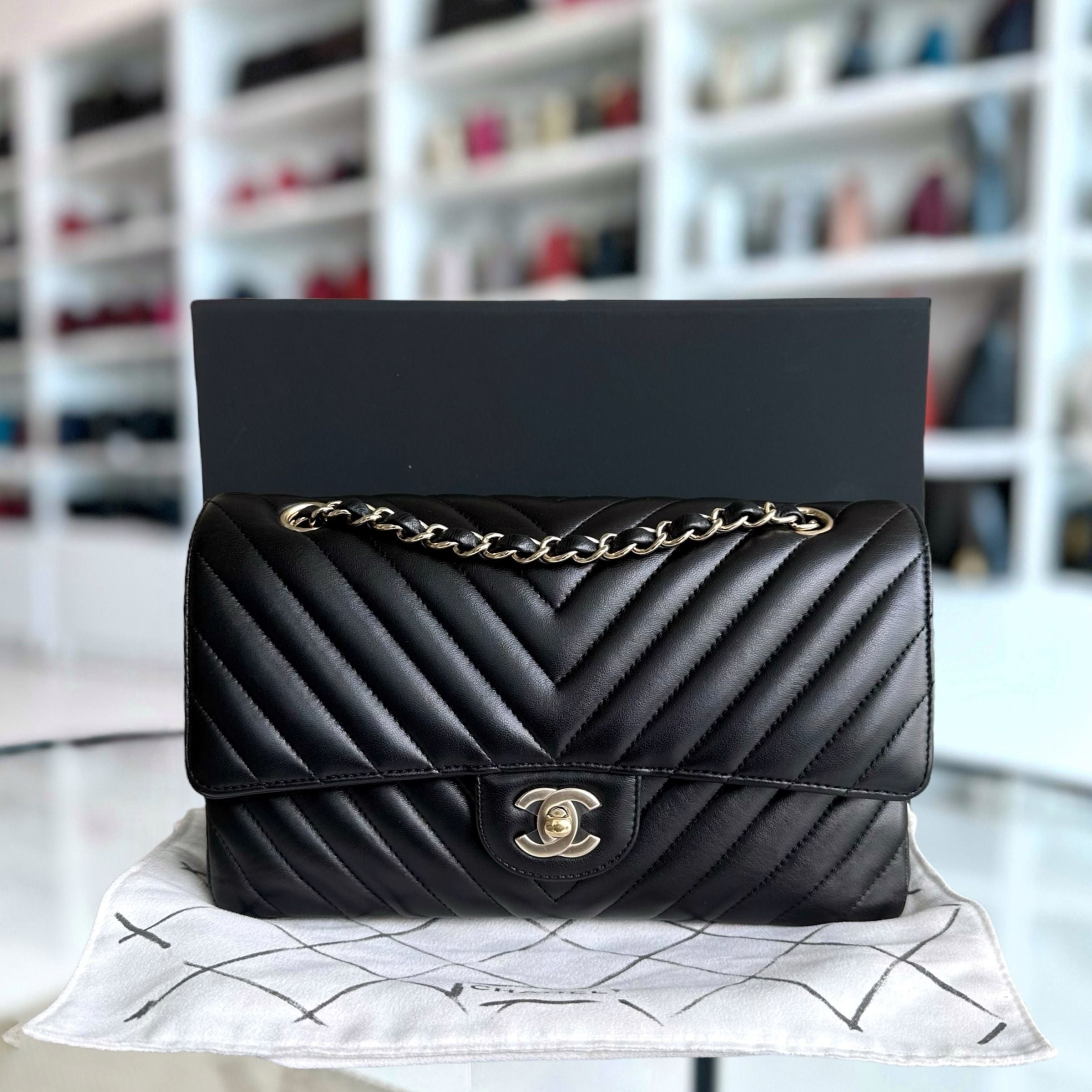 Balance 1 of Chanel Medium Classic Flap Double Flap 25CM Chevron Lambskin Black GHW No 24 - Luxury Evermore