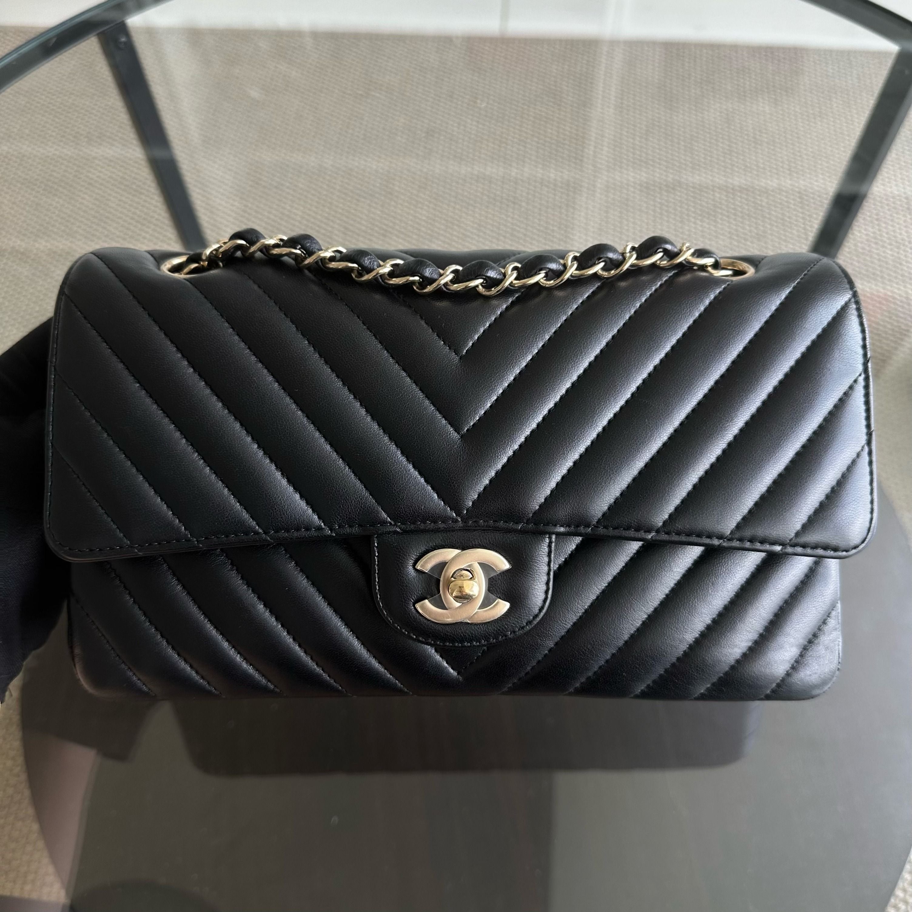 Balance 1 of Chanel Medium Classic Flap Double Flap 25CM Chevron Lambskin Black GHW No 24 - Luxury Evermore