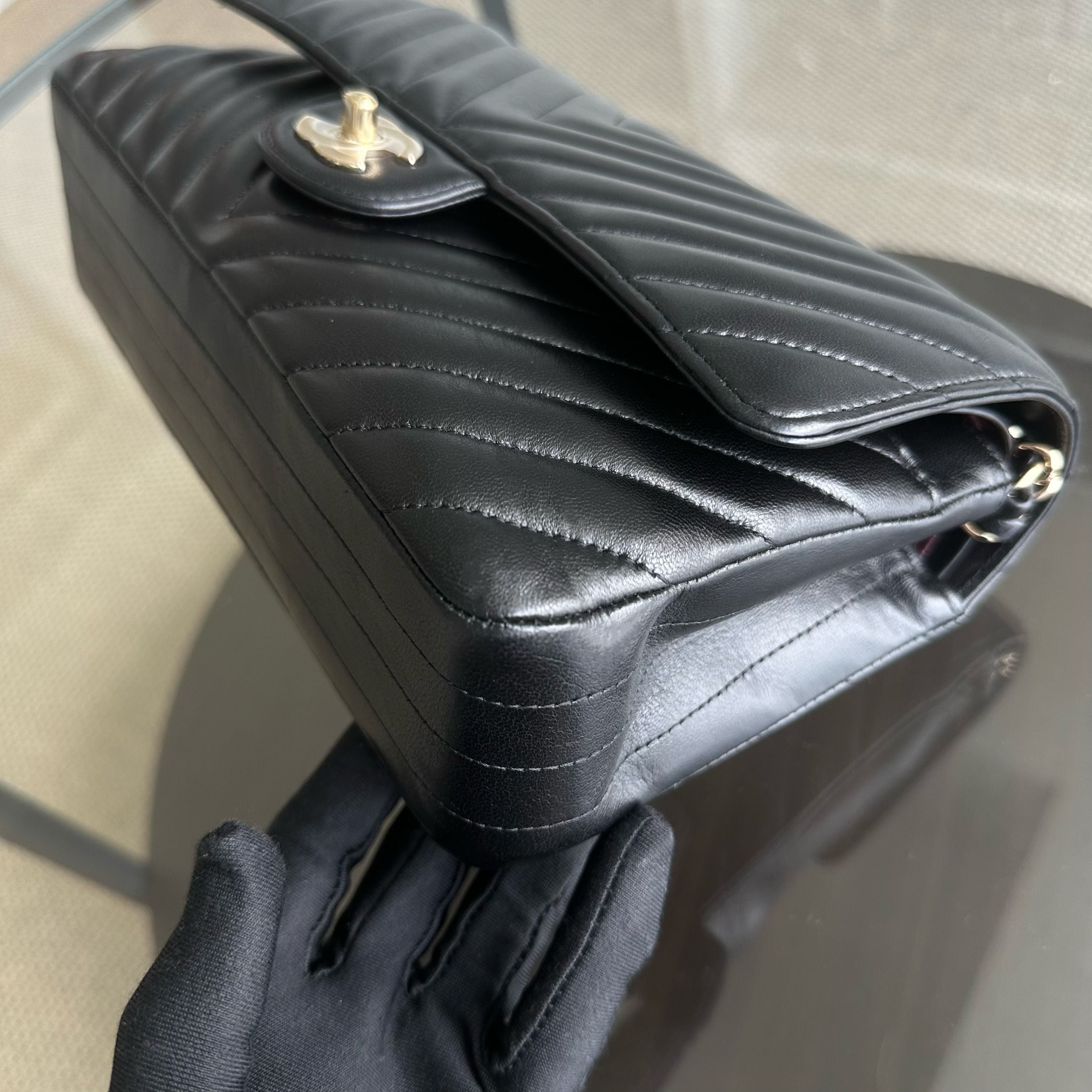 Balance 1 of Chanel Medium Classic Flap Double Flap 25CM Chevron Lambskin Black GHW No 24 - Luxury Evermore