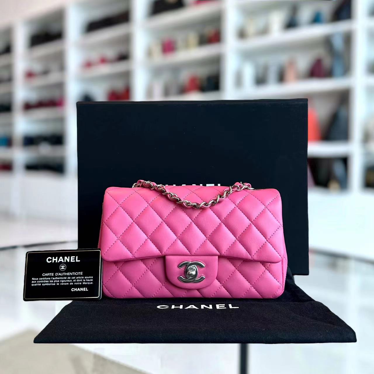 Balance of *Unused* Chanel Mini Rectangular Classic Flap Quilted Lambskin Pink SHW No 27 - Luxury Evermore