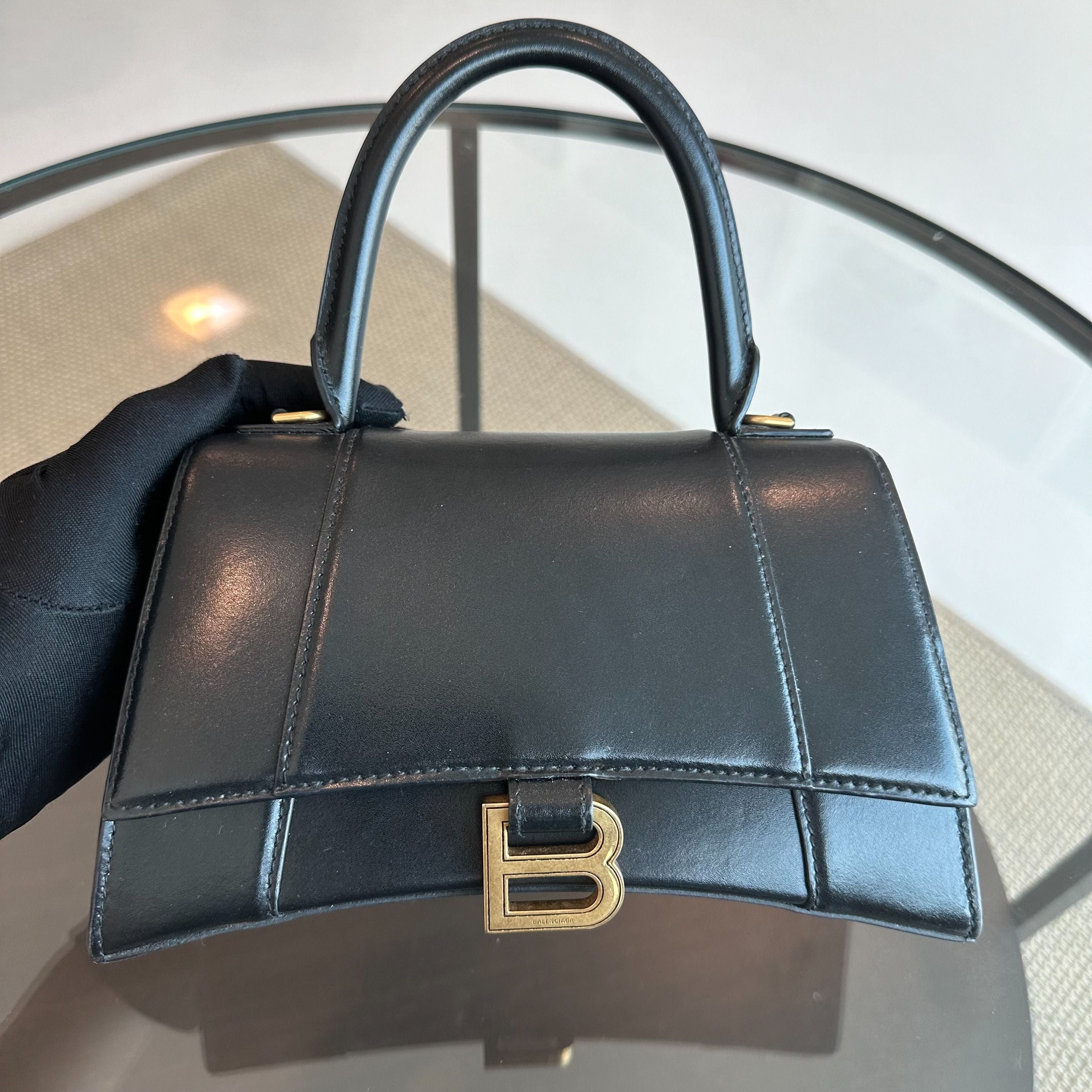 Balenciaga Hourglass Small S Smooth Calfskin Top-hand Crossbody Bag Black - Luxury Evermore