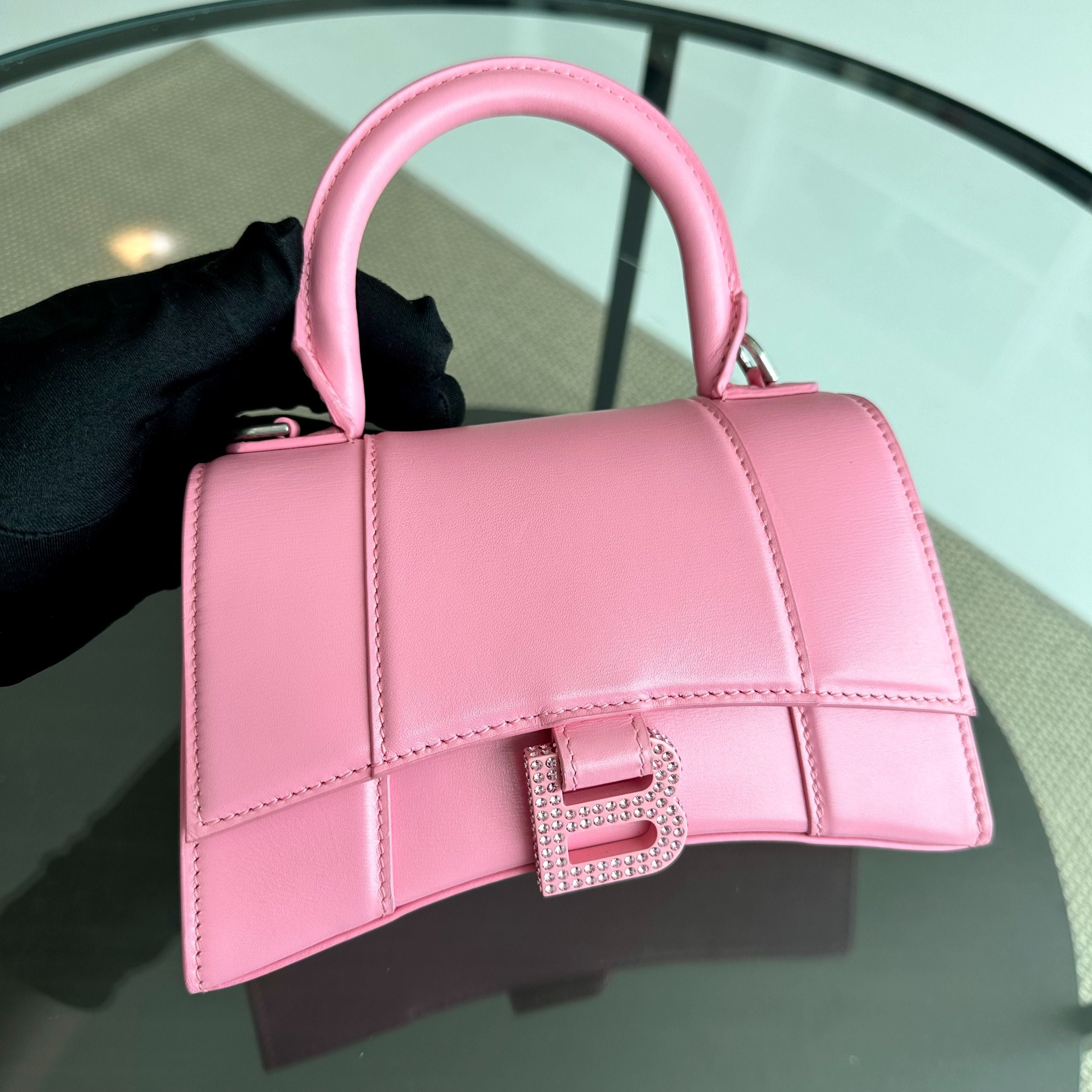 Balenciaga Hourglass XS Pink Smooth Calfskin Pink Dimond Hardware - Luxury Evermore