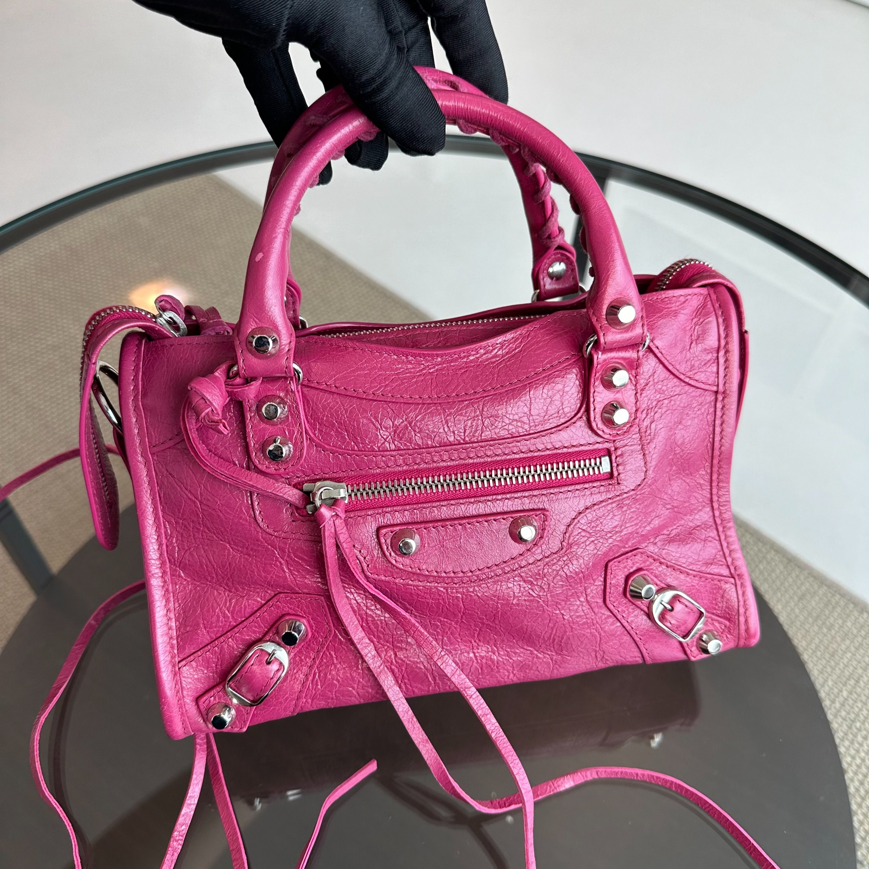 Balenciaga Mini Classic City Agneau Rose Magenta Pink SHW - Luxury Evermore