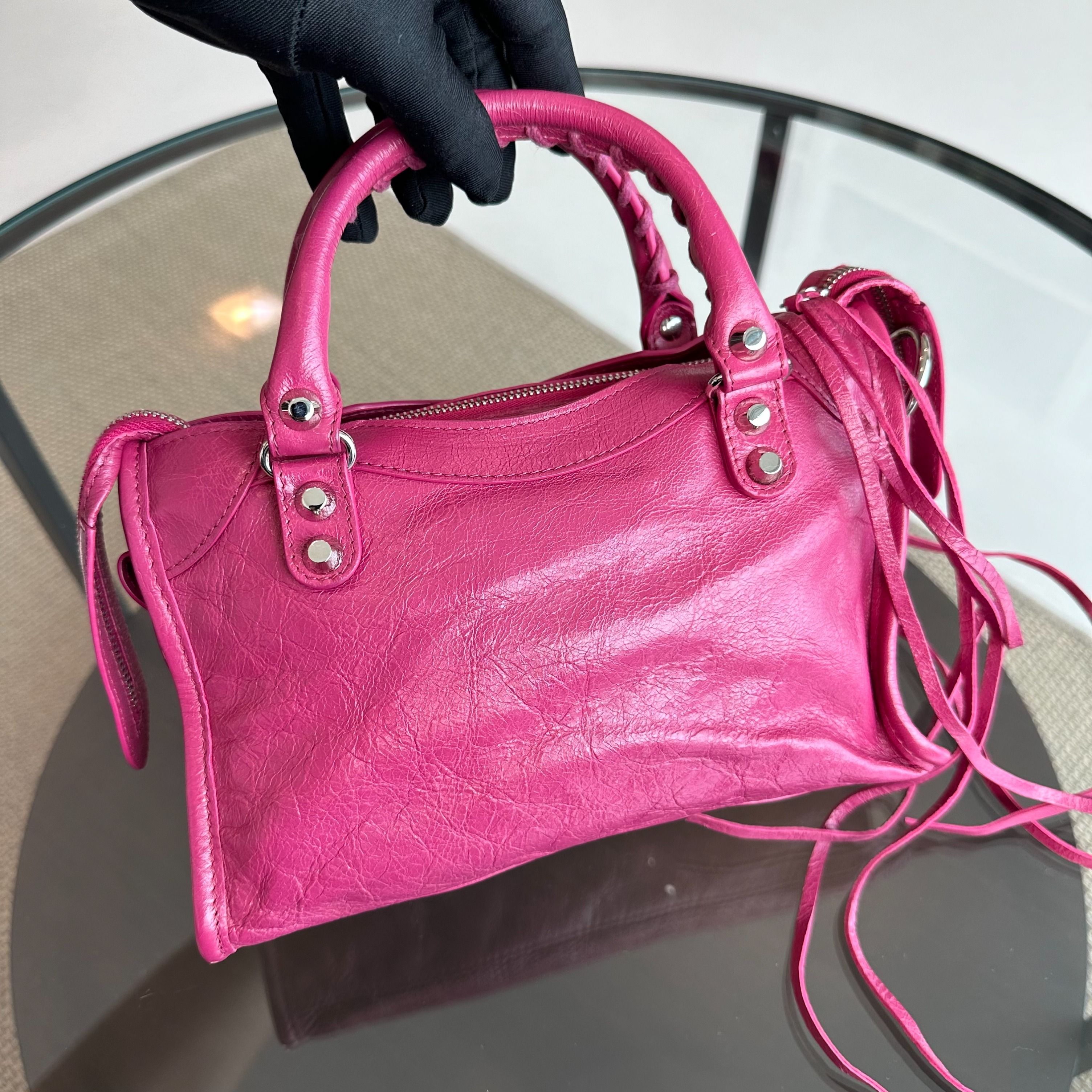 Balenciaga Mini Classic City Agneau Rose Magenta Pink SHW - Luxury Evermore