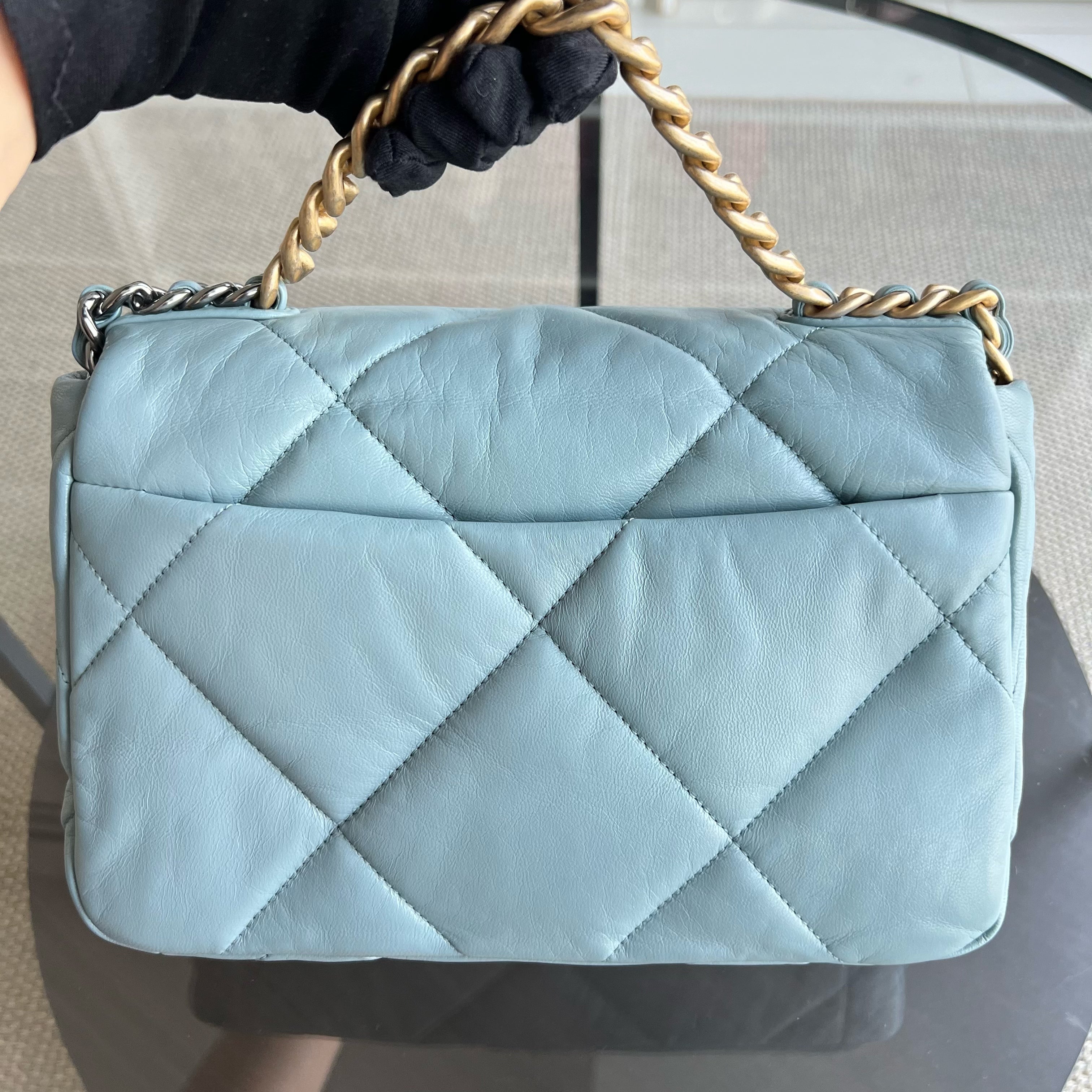 Chanel C19 Small 19 Bag Quilted Goatskin Light Blue Two-Tone Hardware Series 30