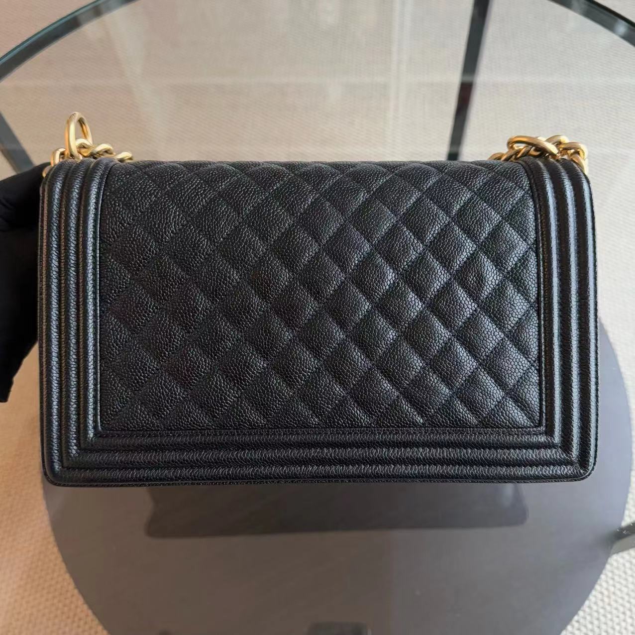 Chanel Boy Medium - Caviar 28CM Quilted Black Gold Hardware Series 23