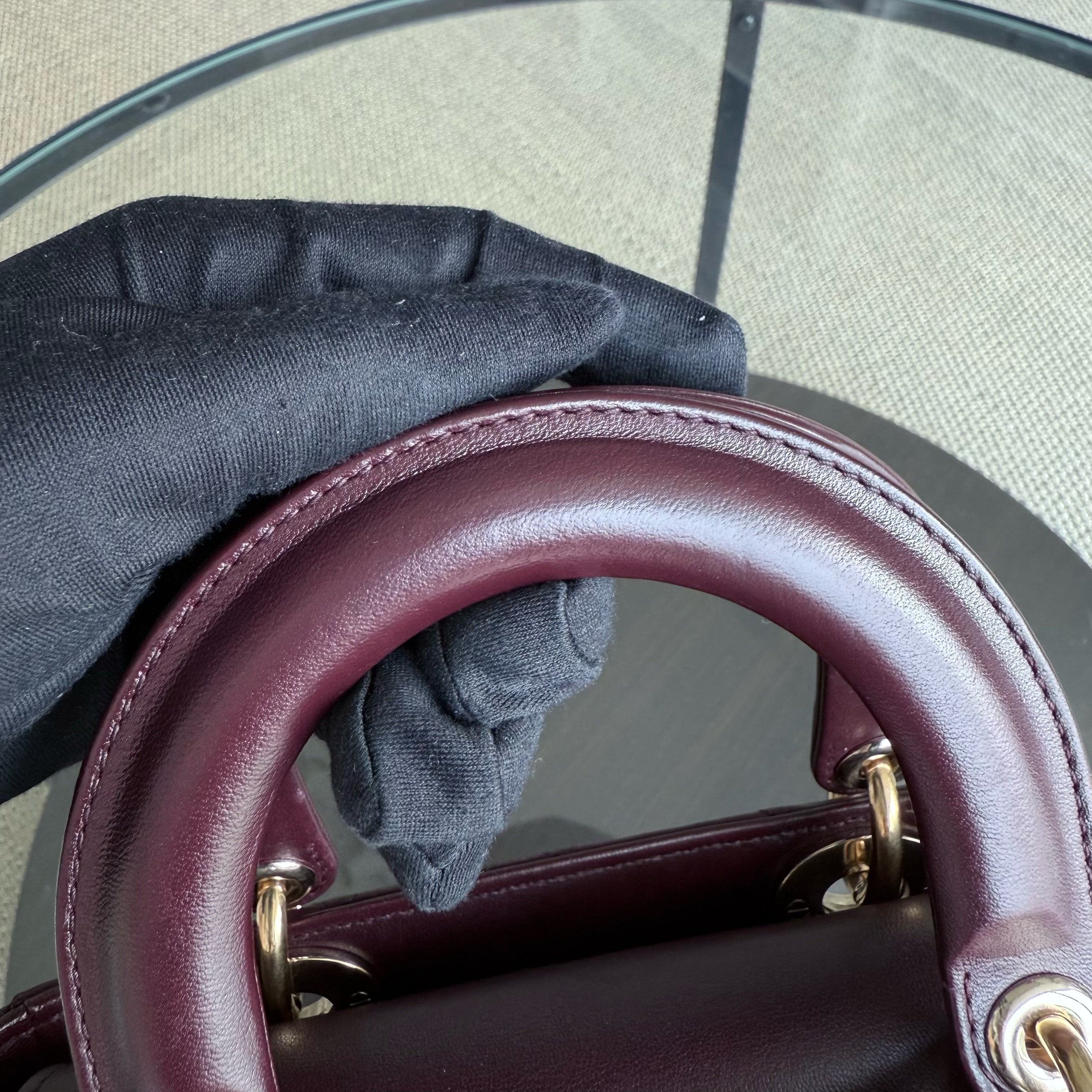 Dior Lady Small Flap - Cannage Lambskin Burgundy Red Gold Hardware