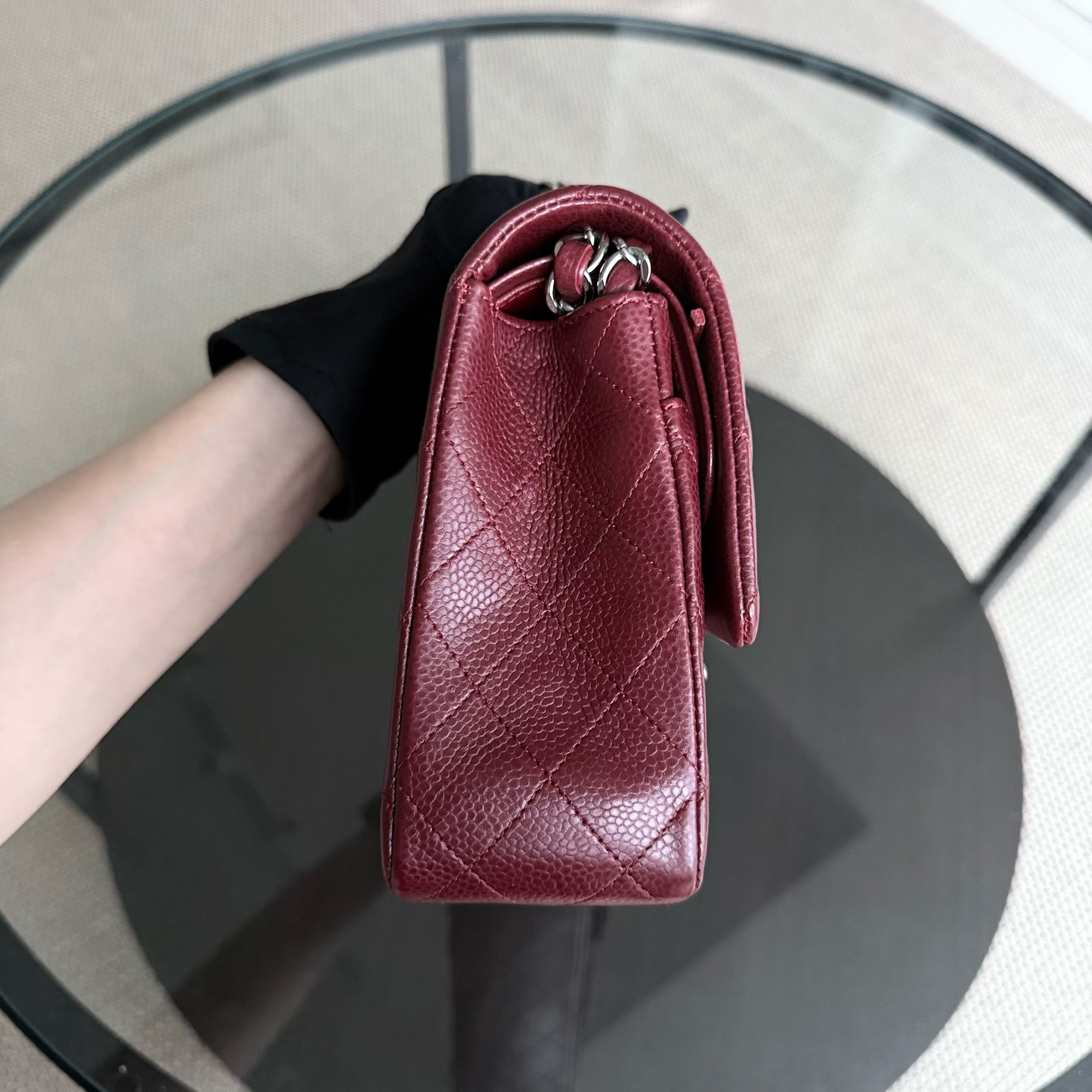 Chanel Classic Flap Medium - Caviar 25CM Quilted Burgundy Dark Red Silver Hardware Series 15