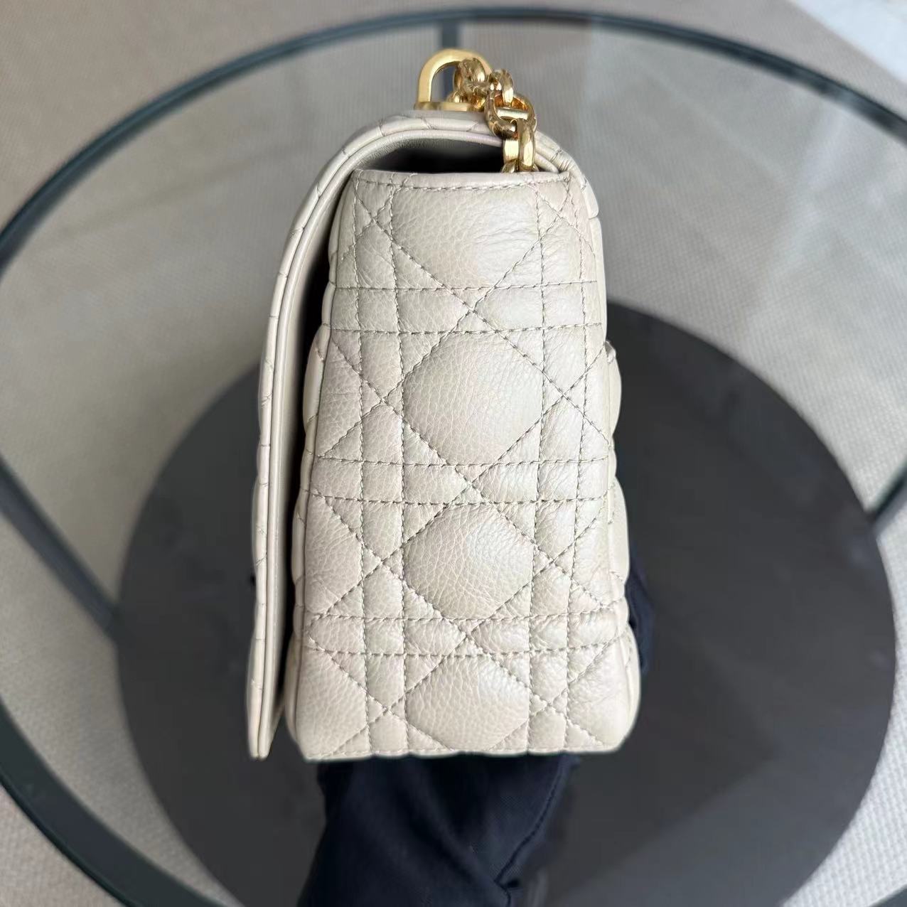 Dior Caro Large - Cannage Calfskin Light Beige Gold Hardware