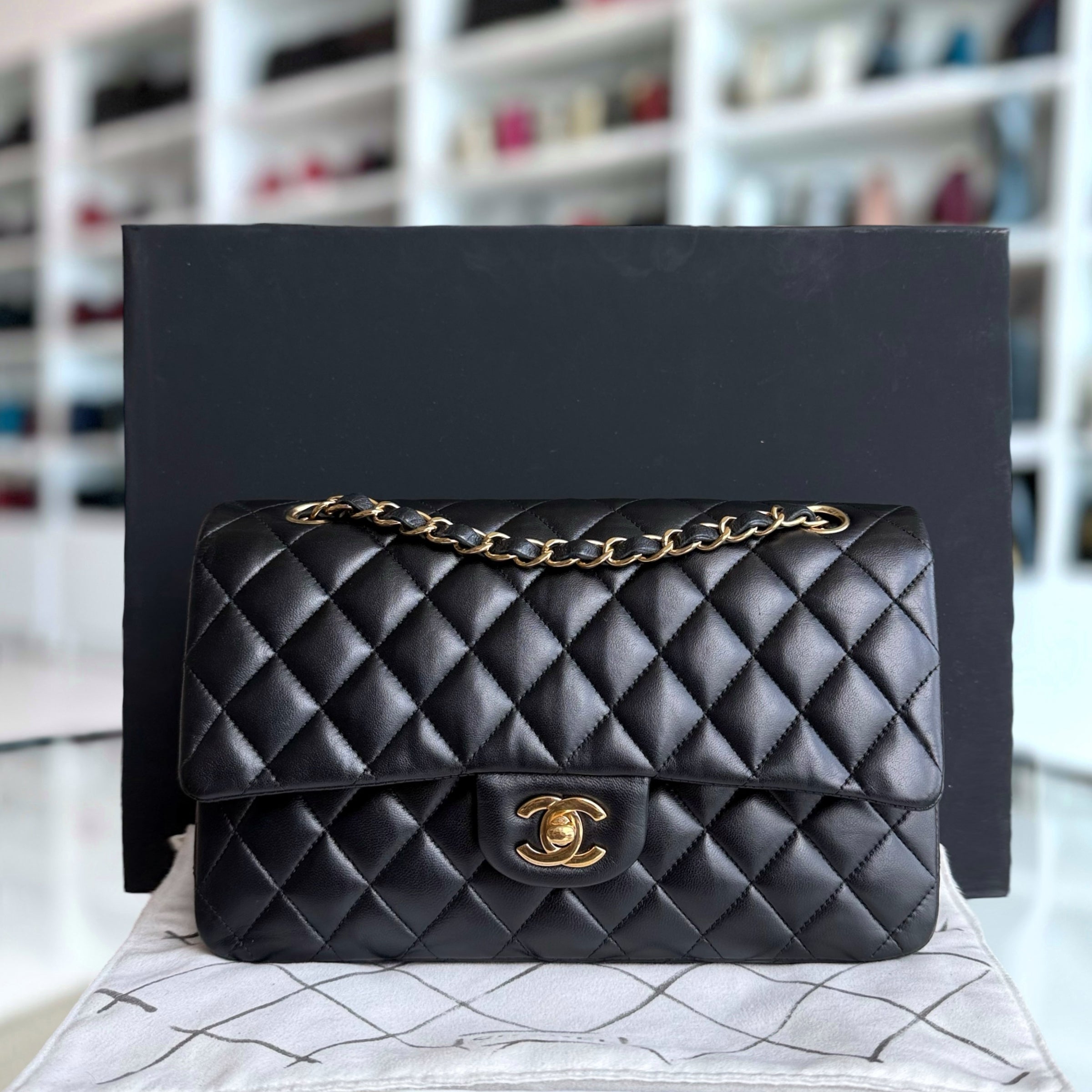 Chanel Classic Flap Medium - 25CM Quilted Lambskin Black Gold Hardware Series 27