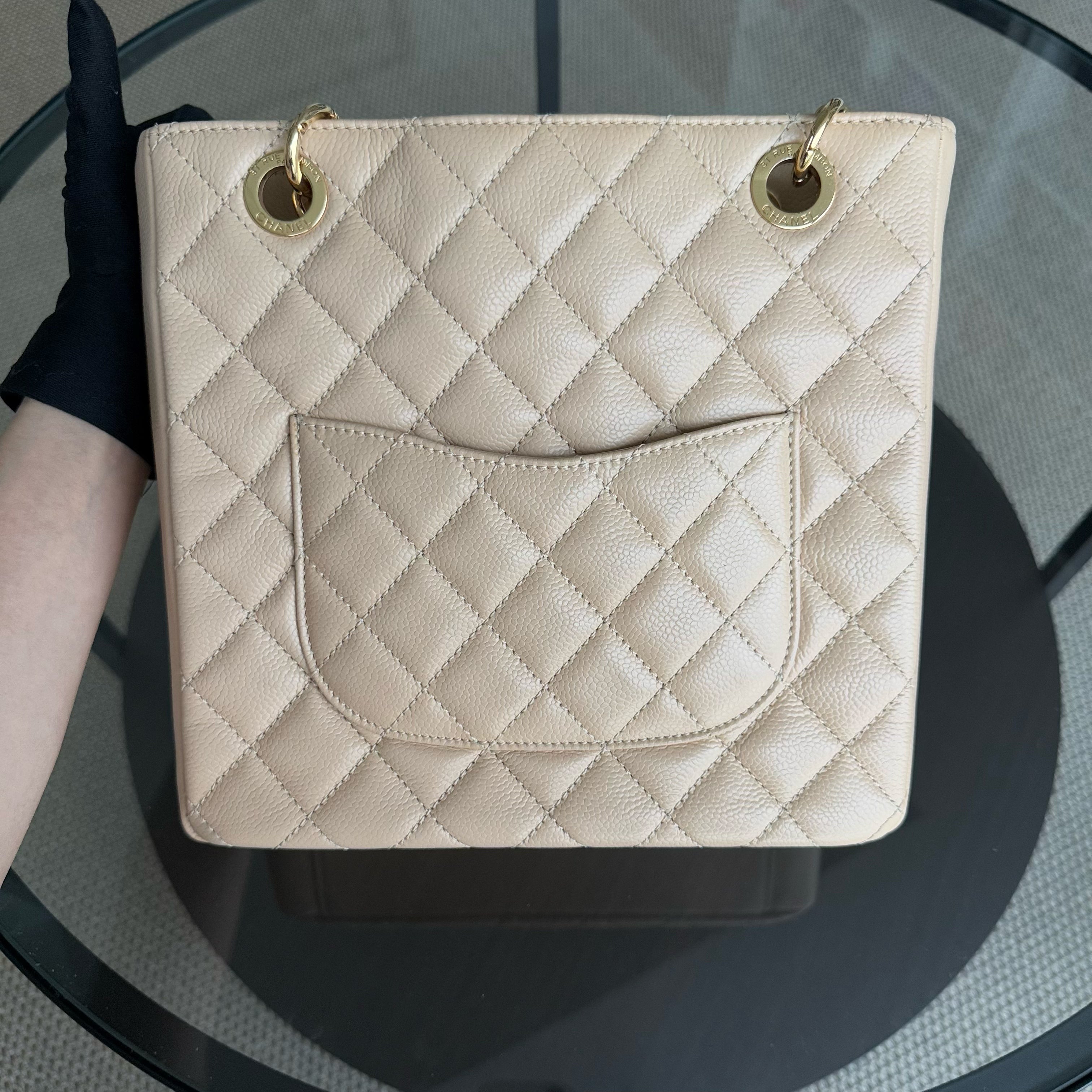 Chanel PST Petite Shopping Tote - Caviar Quilted Beige Gold Hardware