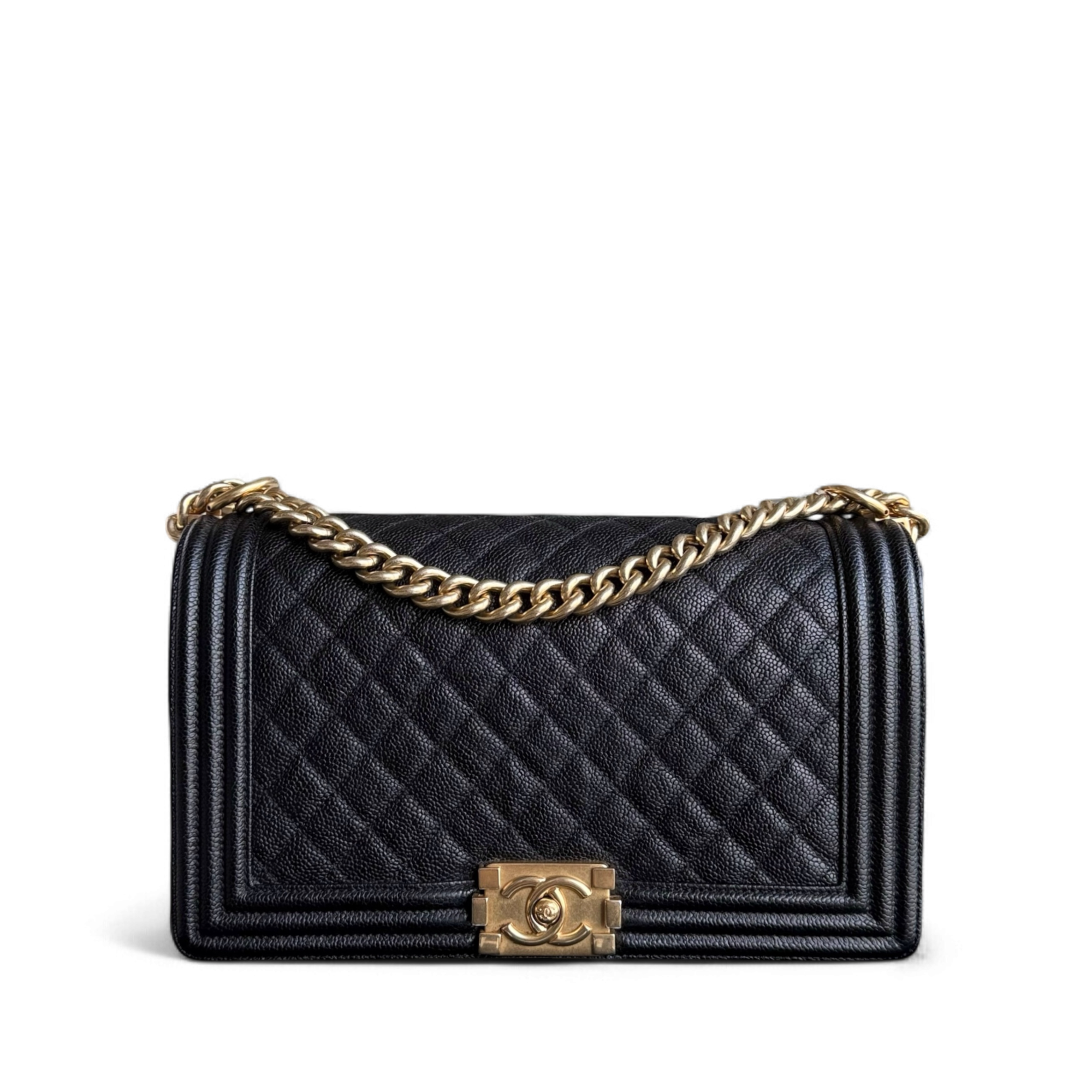 Chanel Boy Medium - Caviar 28CM Quilted Black Aged Gold Hardware Series 23