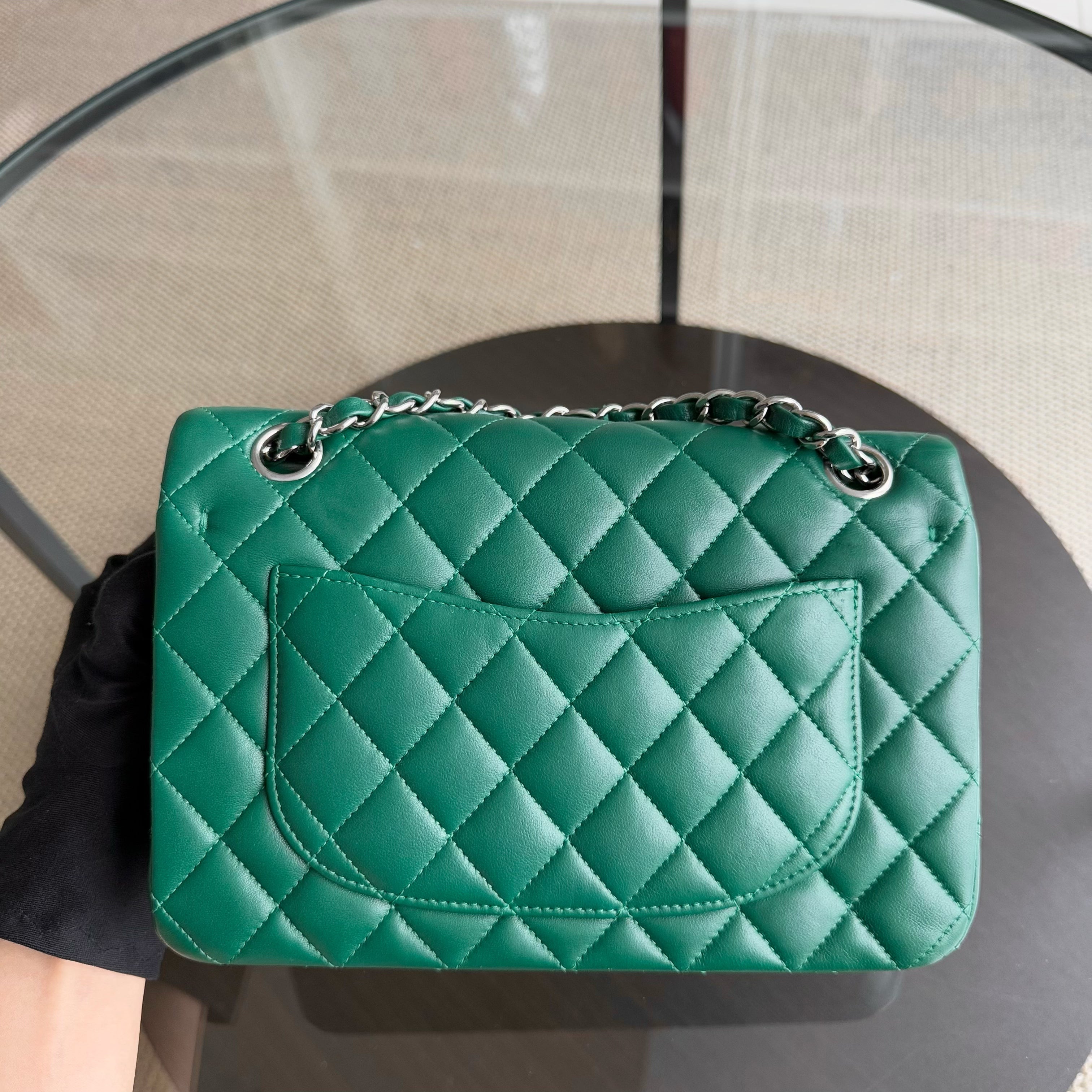 Chanel Classic Flap Medium - Lambskin 25CM Quilted  Double Flap Dark Green Silver Hardware Series 25