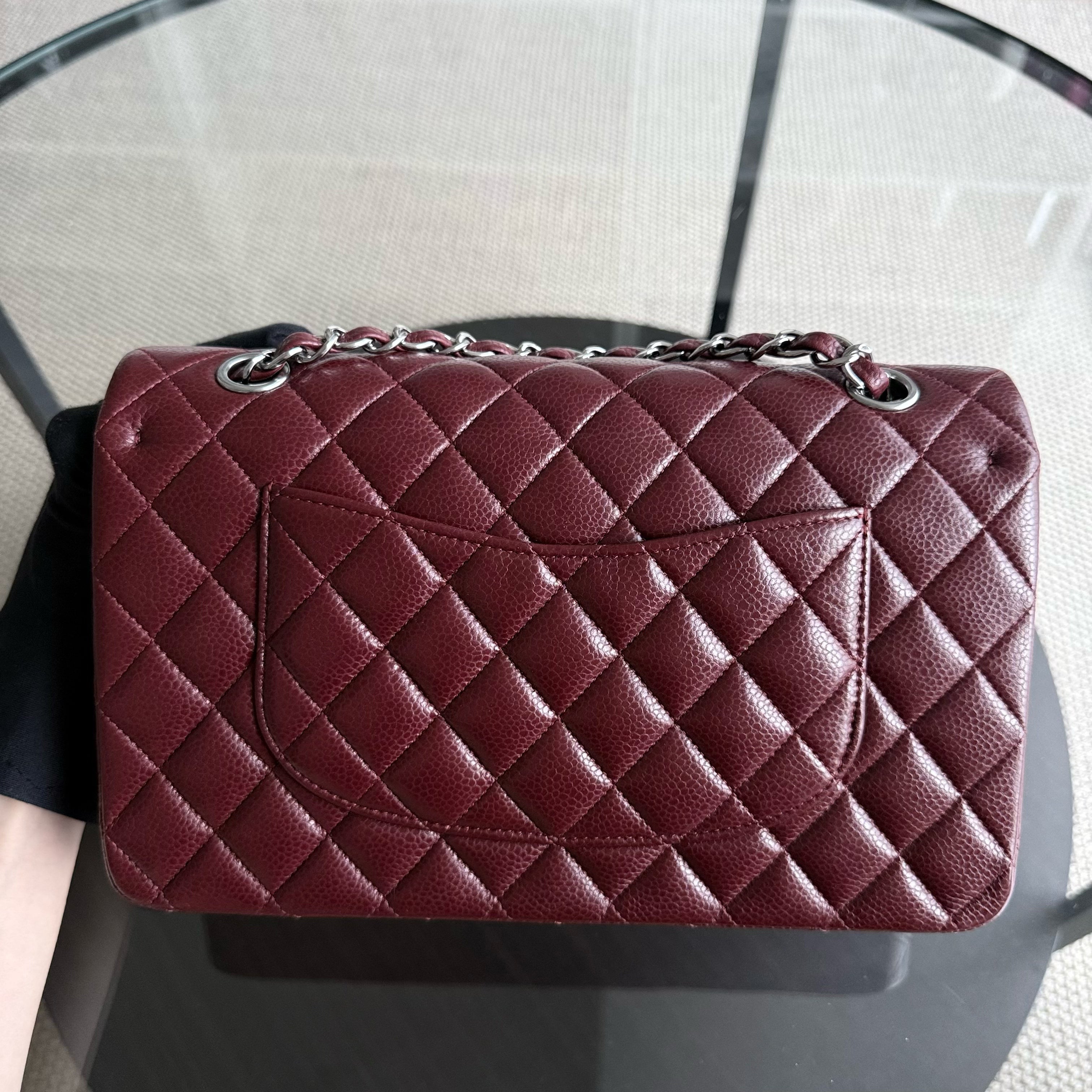Chanel Classic Flap Medium - Caviar 25CM Quilted Burgundy Dark Red Silver Hardware Series 15