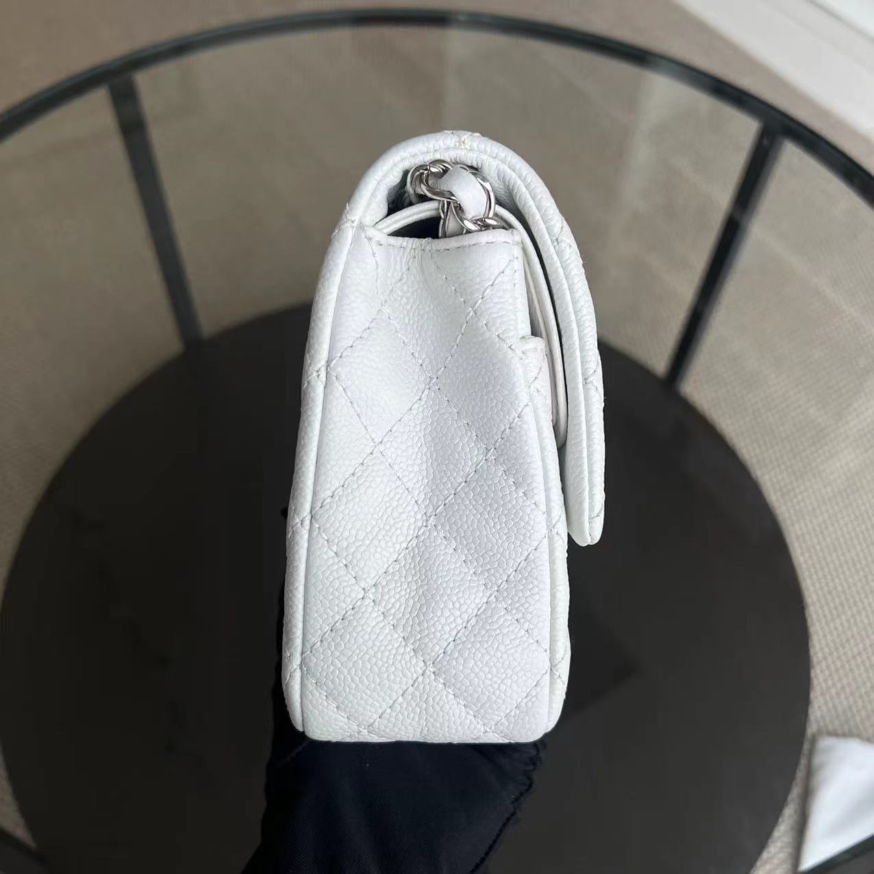 Chanel Classic Flap Caviar Calfskin White Silver Hardware Series 12