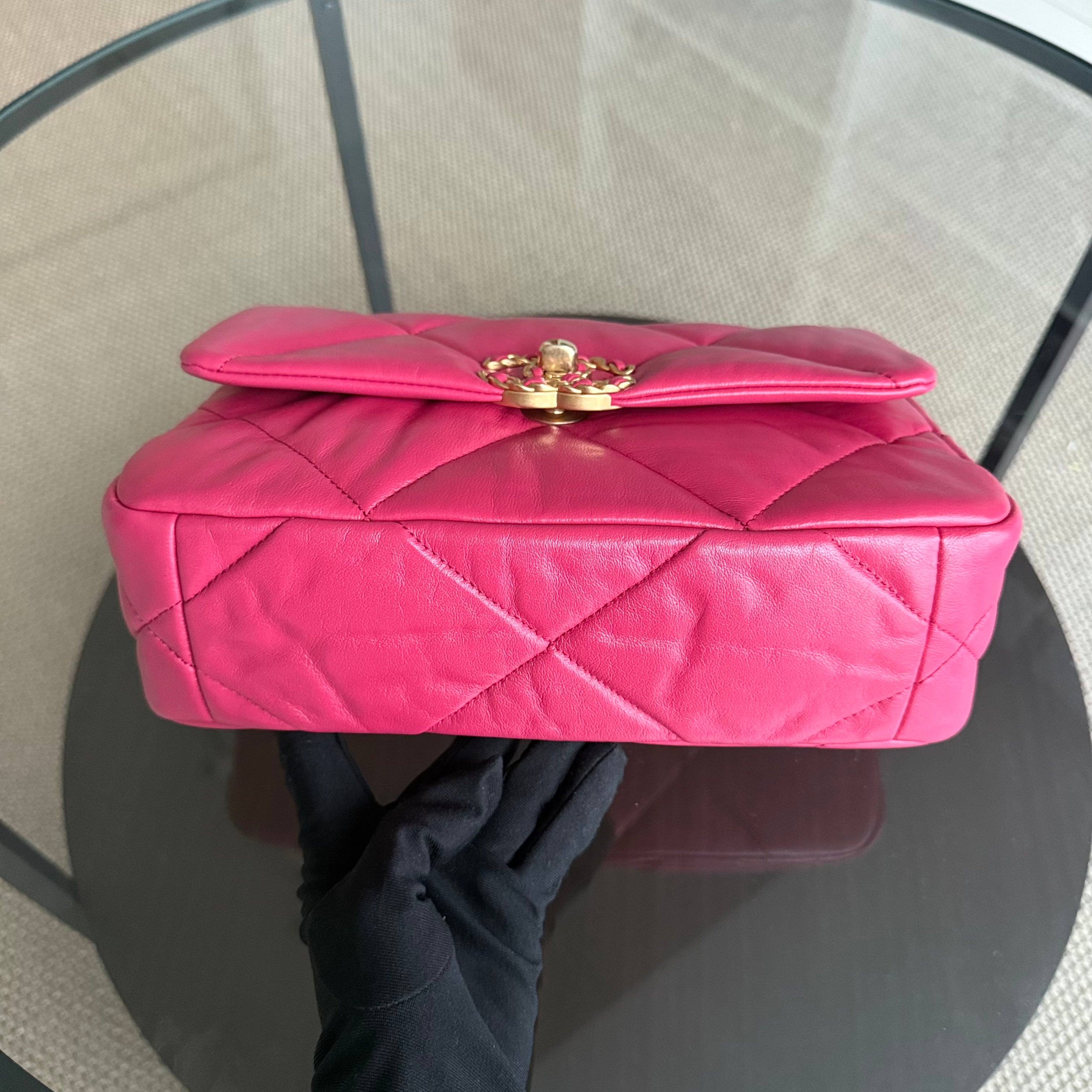 Chanel 19 Bag Small - Quilted Goatskin Hot Pink Two-tone Gold Hardware Series 29