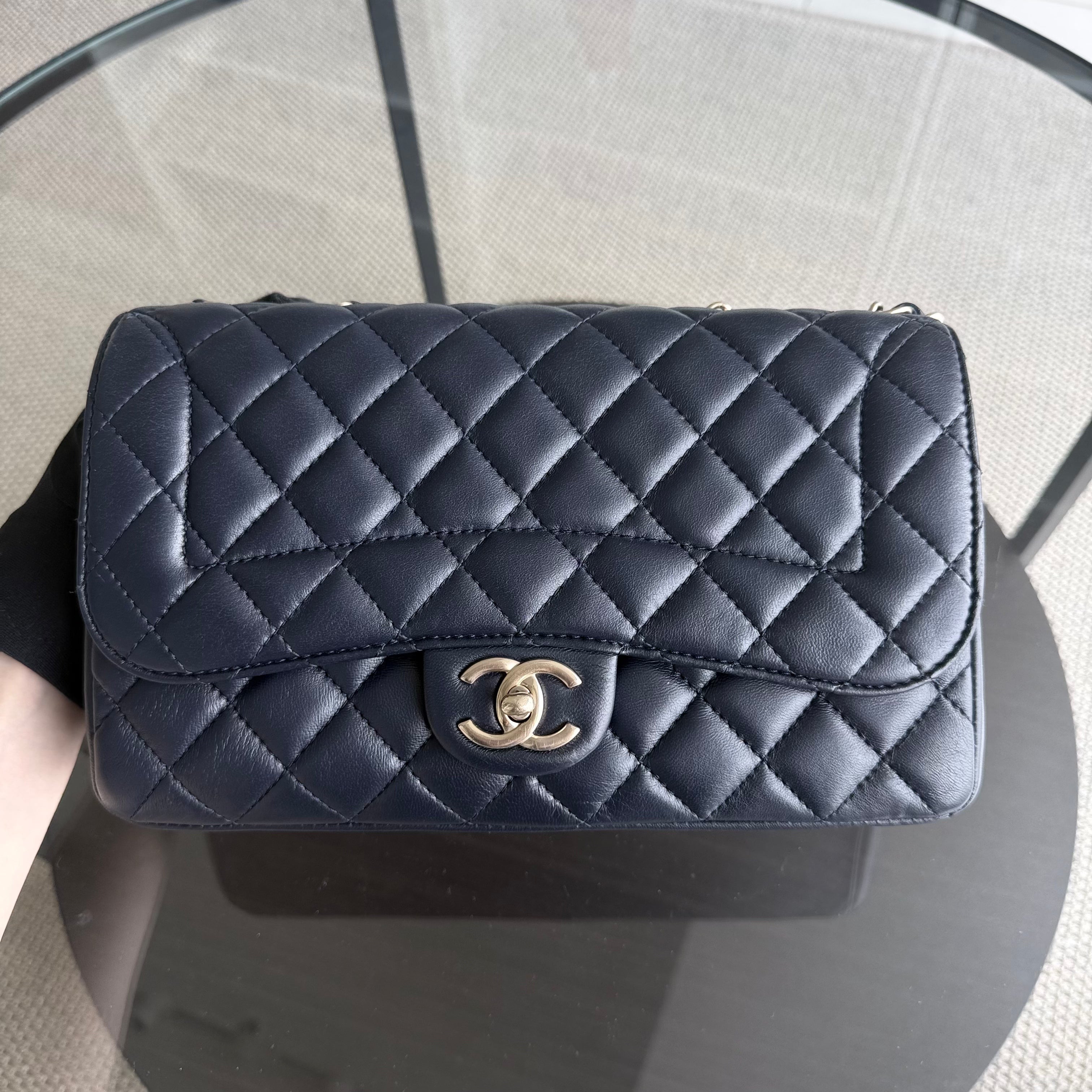 Chanel Chic Flap Seasonal Flap Medium - 25CM Quilted Lambskin Dark Blue Series 21