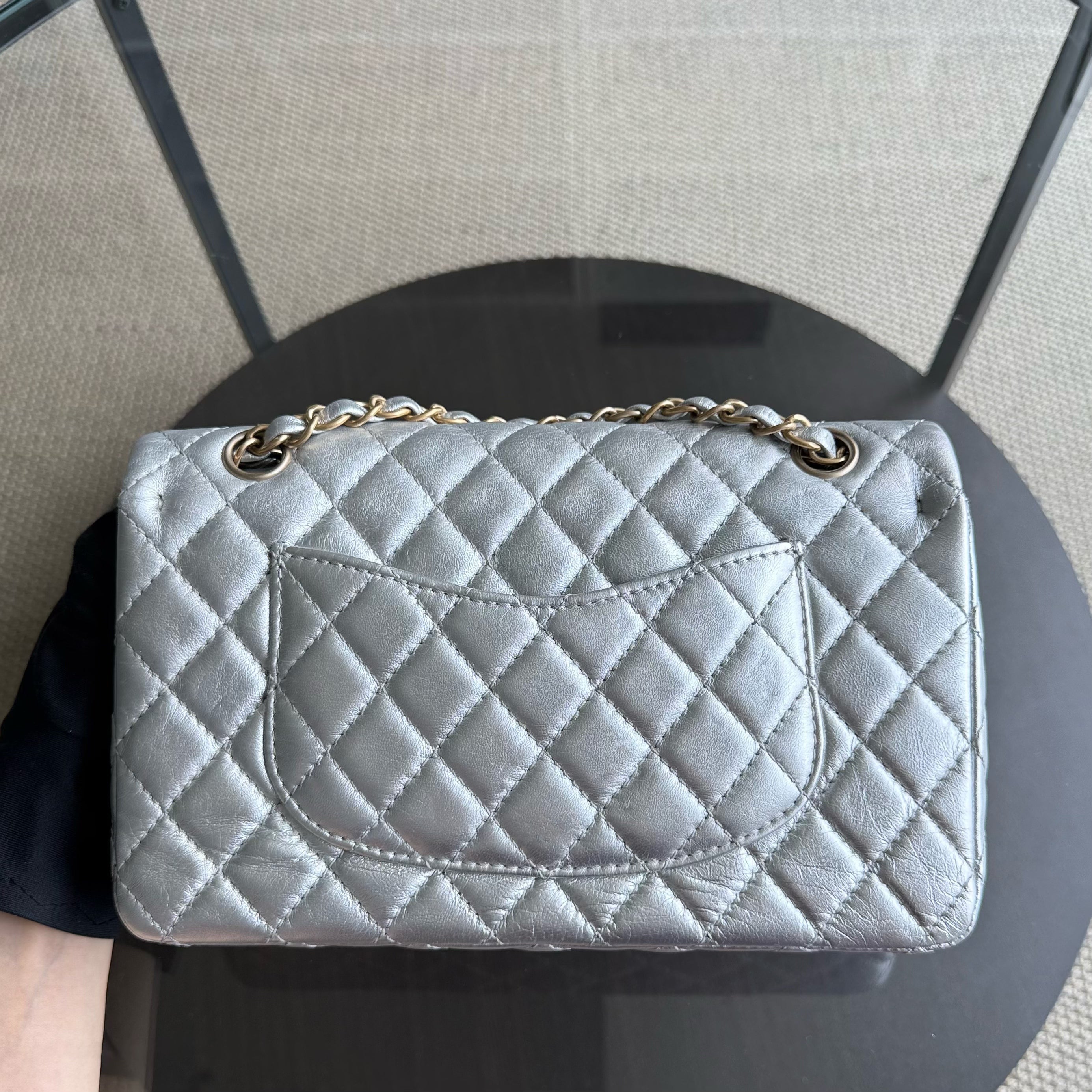 Chanel Classic Flap Medium - 25CM Quilted Lambskin Metallic Silver Gold Hardware Series 12 (Copy)