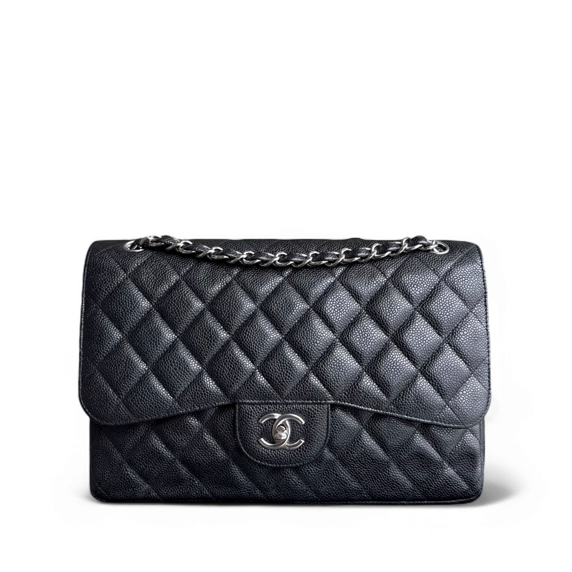 Chanel Classic Flap Jumbo - Double Flap Caviar 30CM Quilted Black Silver Hardware Series 16