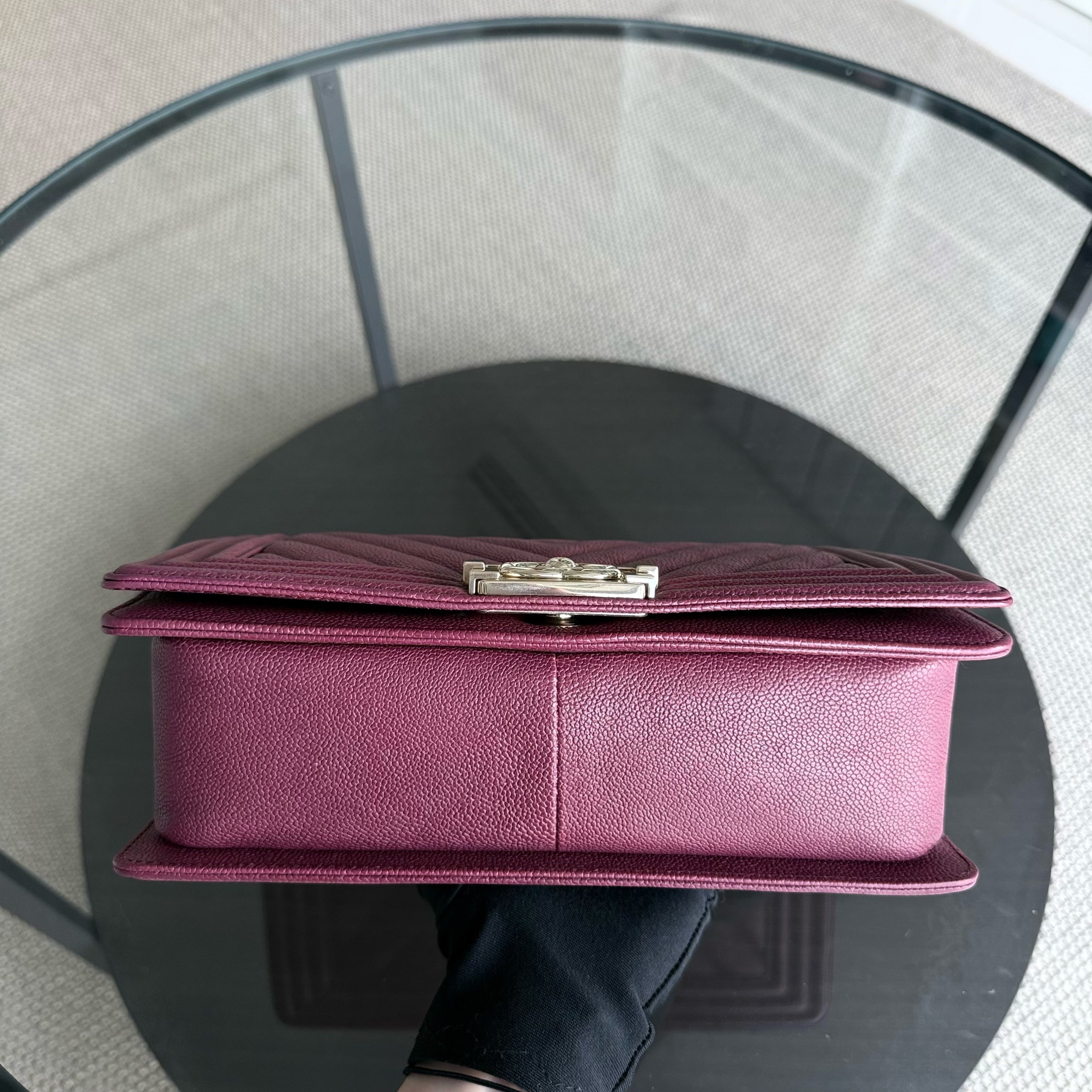 Chanel Boy Medium - Caviar 25CM Chevron Burgundy Gold Hardware Series 28
