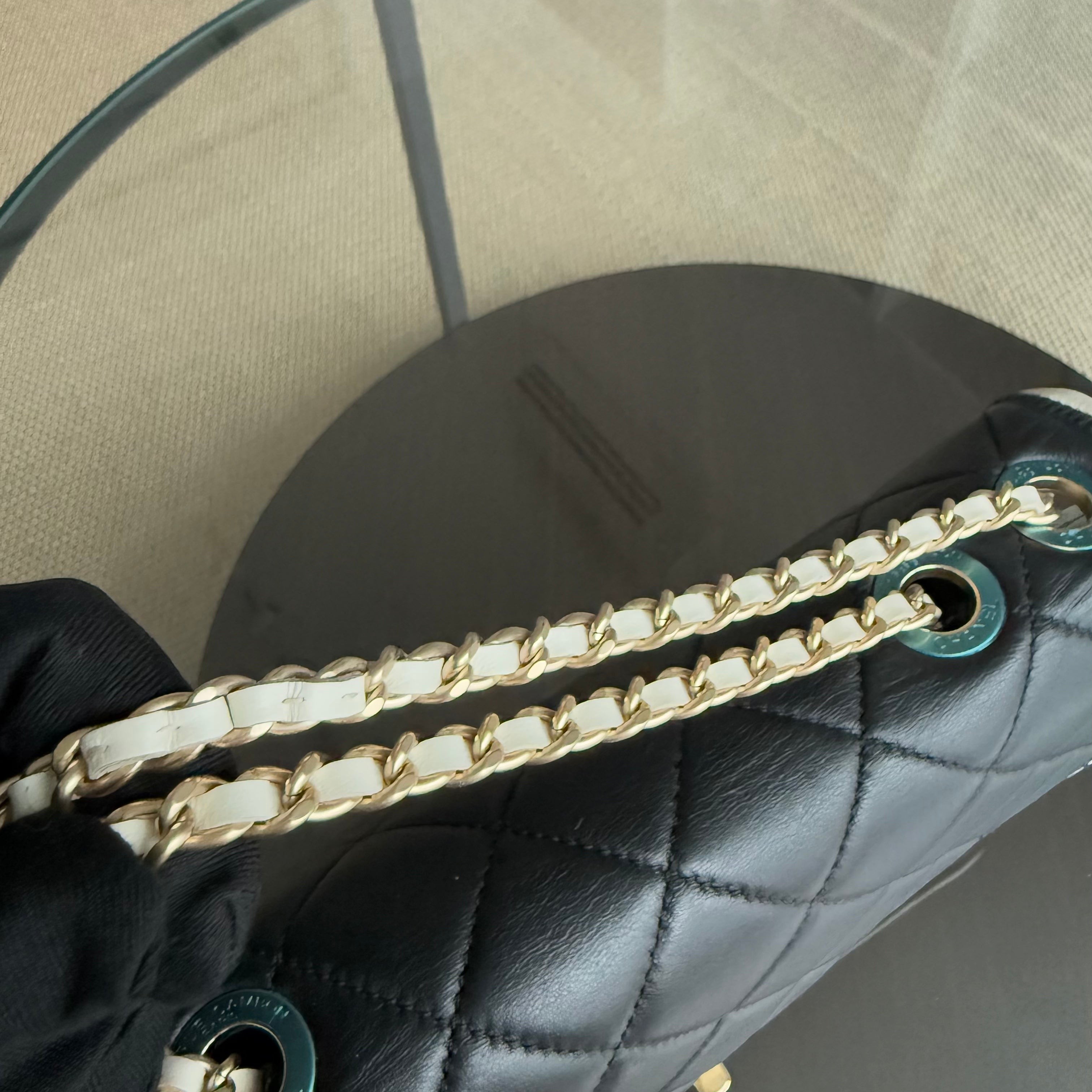 Chanel Seasonal Flap - Medium Graphic Quilted Lambskin Black White Gold Hardware Series 20