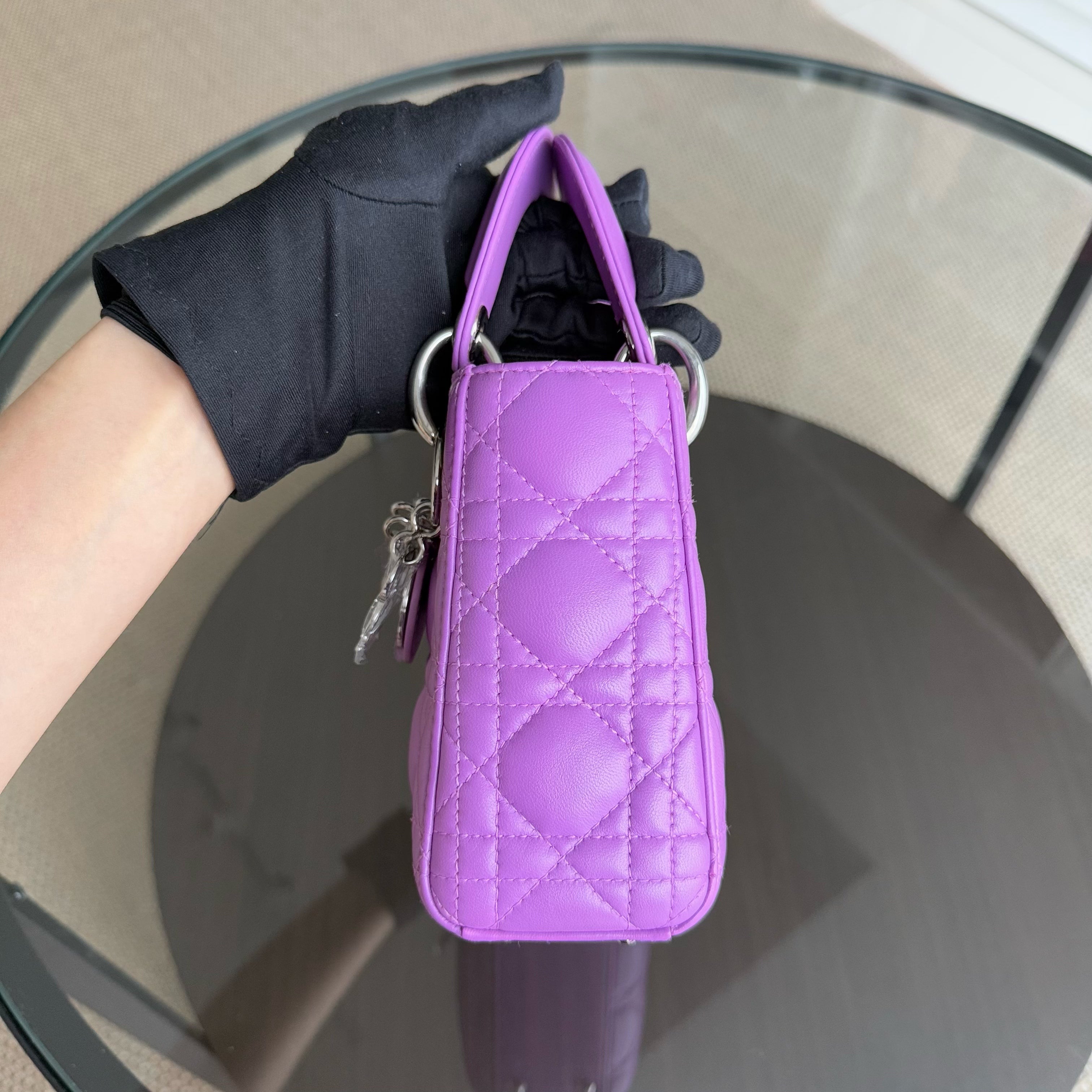 Dior Lady Mini - Cannage Lambskin Purple Silver Hardware