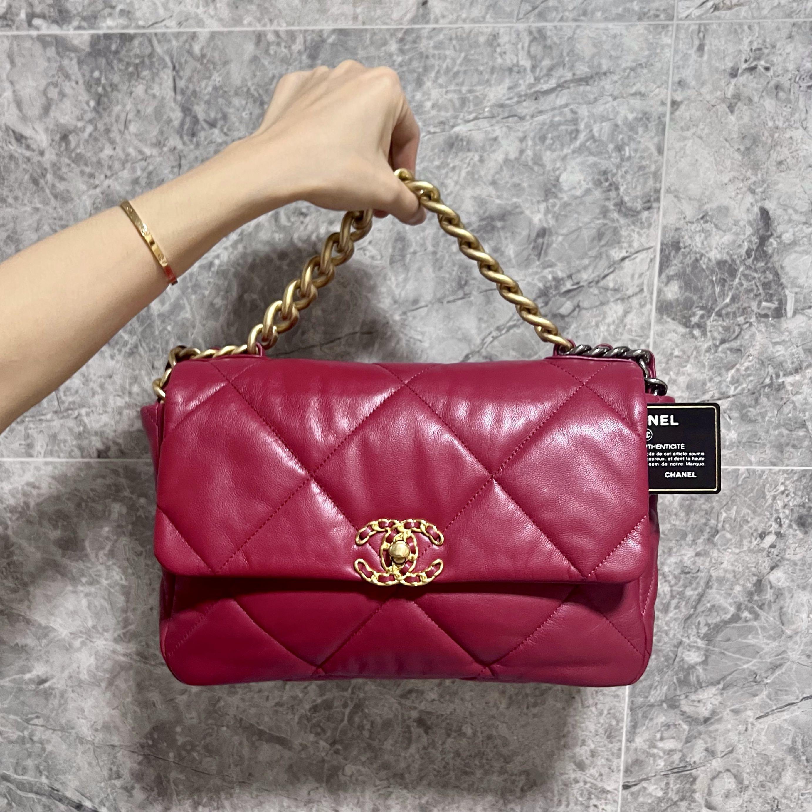 BNIB Chanel 19 Medium Goatskin Burgendy Red GHW No 28 - Luxury Evermore