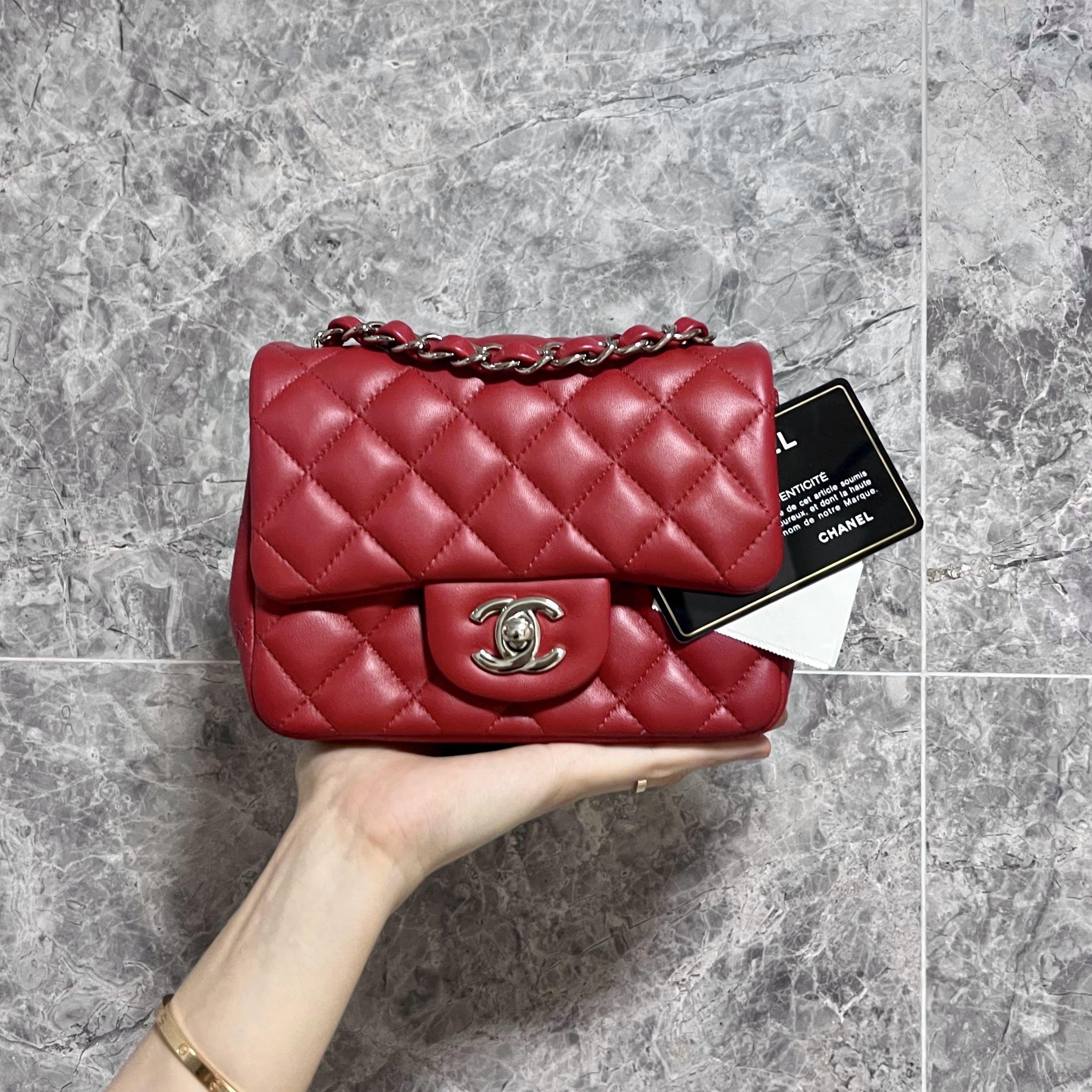 BNIB Chanel Mini Square Classic Flap Red Lambskin No 30 - Luxury Evermore