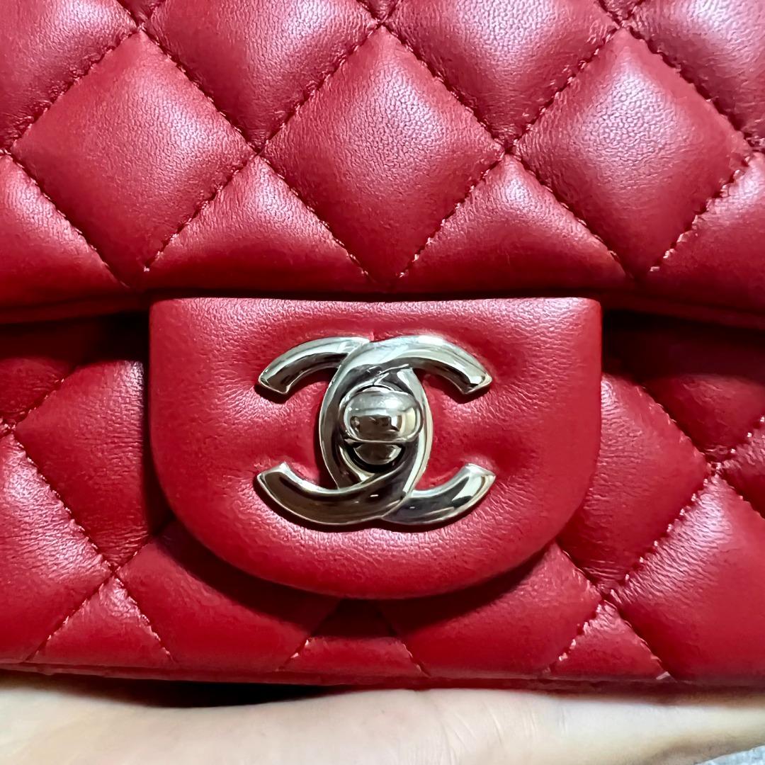 BNIB Chanel Mini Square Classic Flap Red Lambskin No 30 - Luxury Evermore