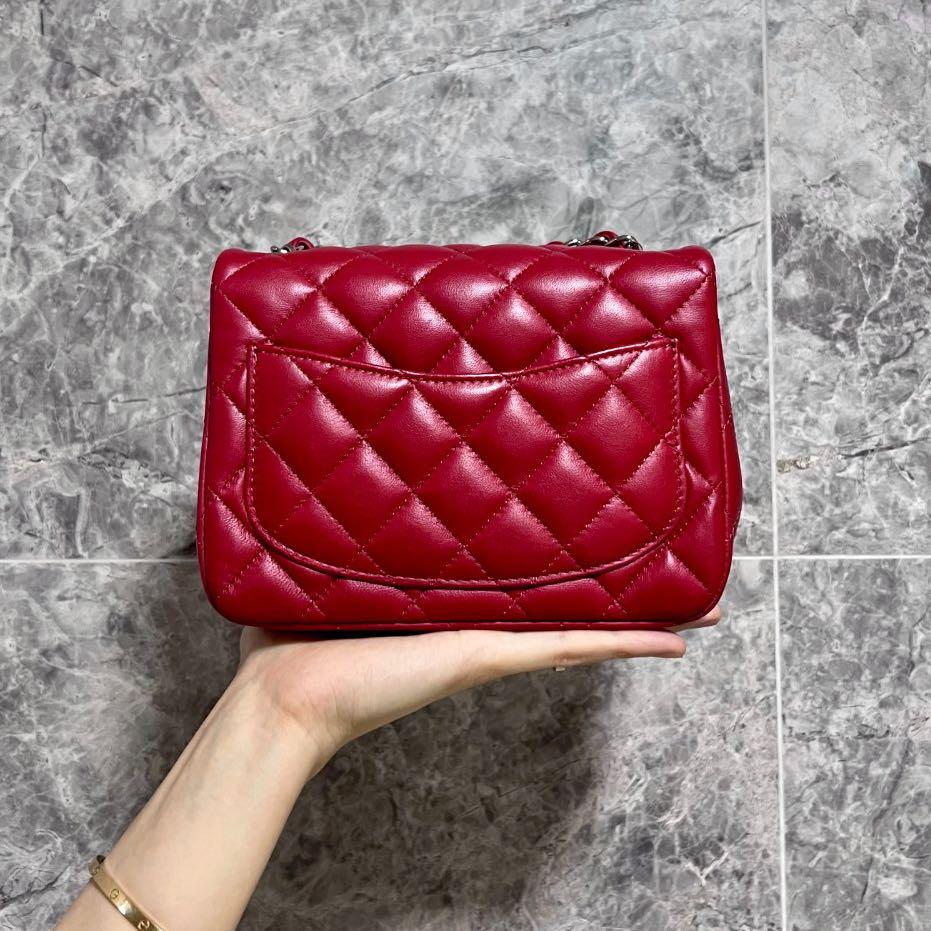 BNIB Chanel Mini Square Classic Flap Red Lambskin No 30 - Luxury Evermore