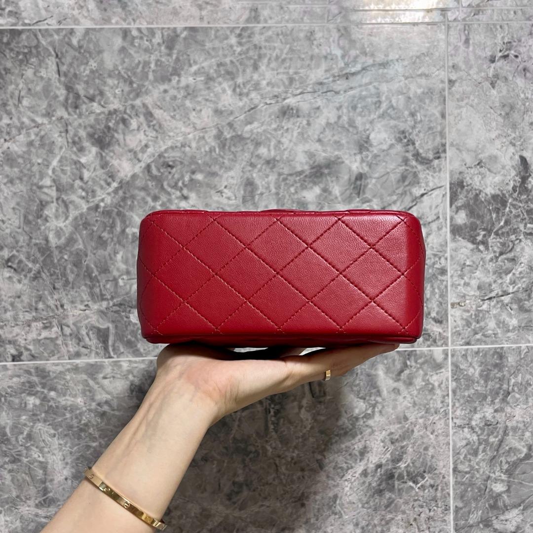 BNIB Chanel Mini Square Classic Flap Red Lambskin No 30 - Luxury Evermore