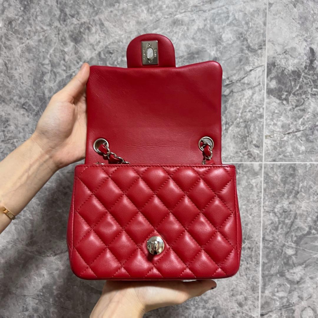 BNIB Chanel Mini Square Classic Flap Red Lambskin No 30 - Luxury Evermore