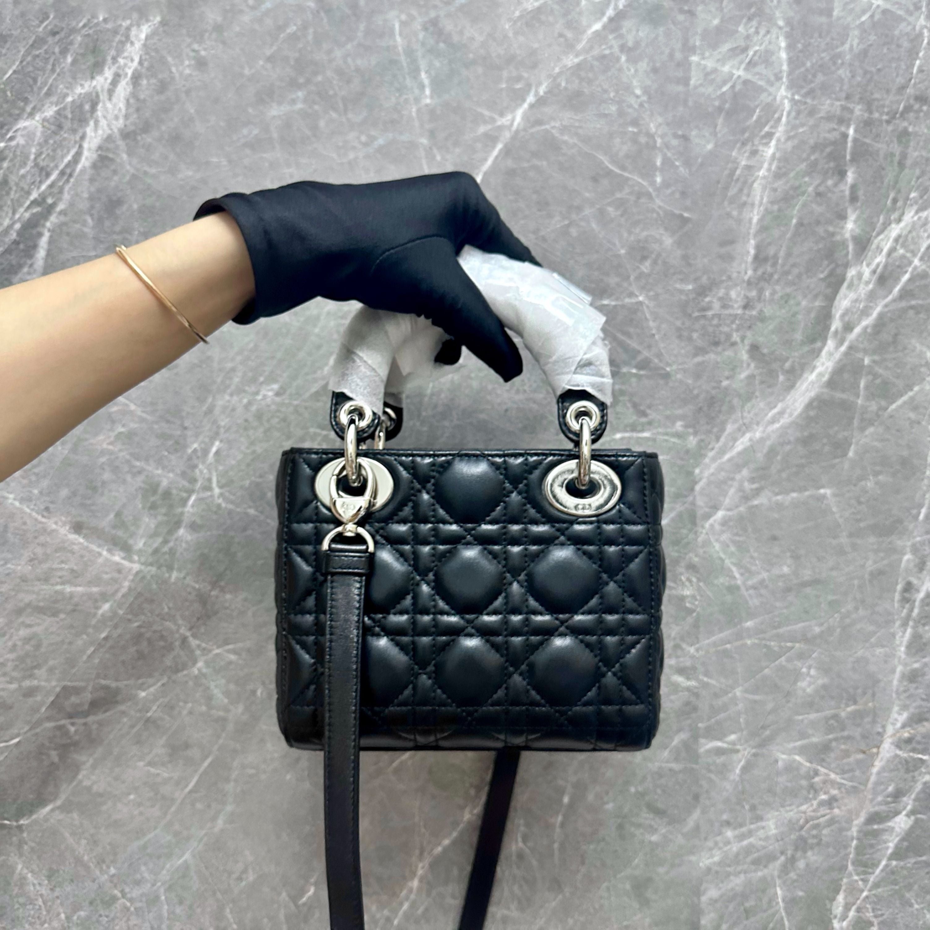 *Brand New Adjustable Strap* Dior Lady Mini Lambskin Black SHW - Luxury Evermore