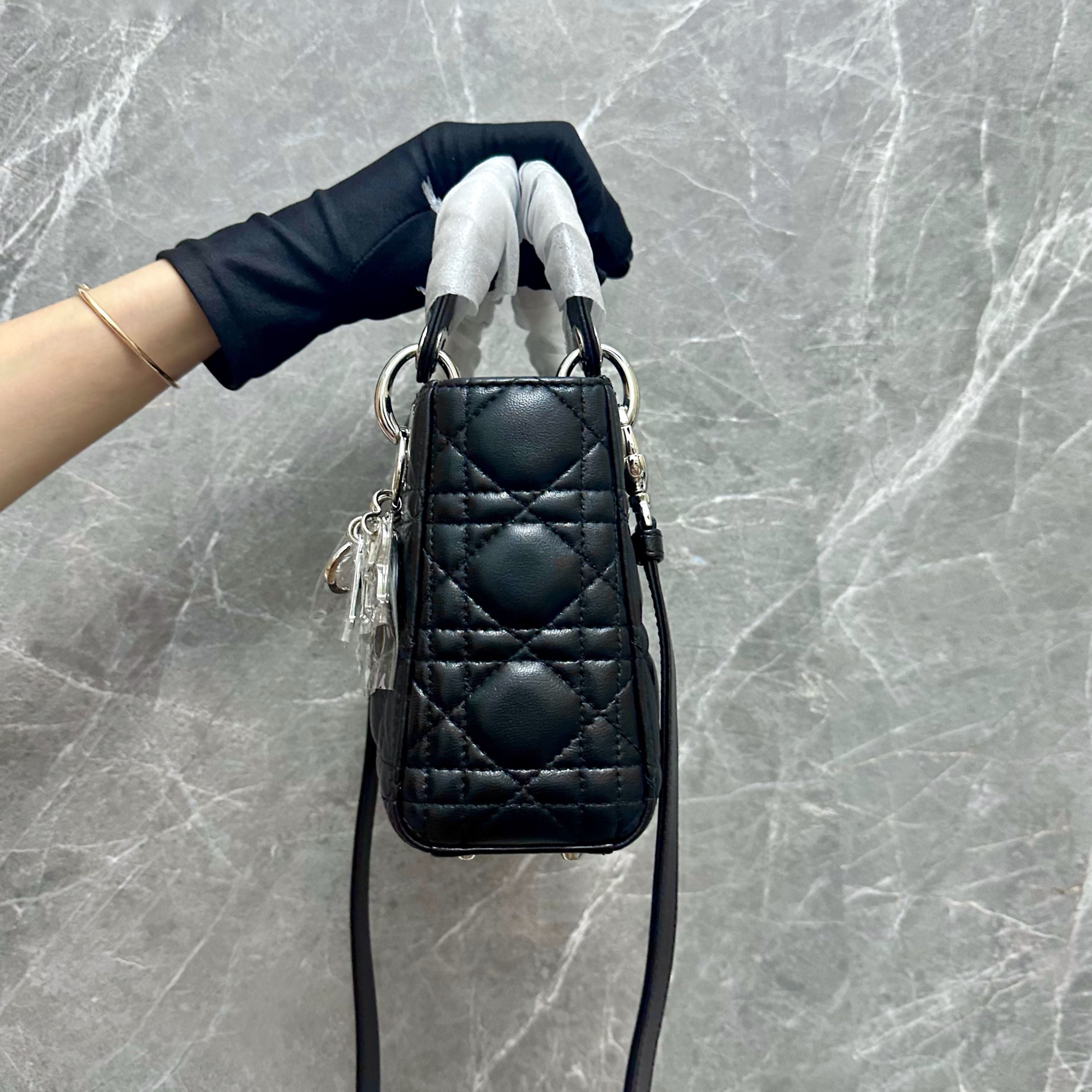 *Brand New Adjustable Strap* Dior Lady Mini Lambskin Black SHW - Luxury Evermore