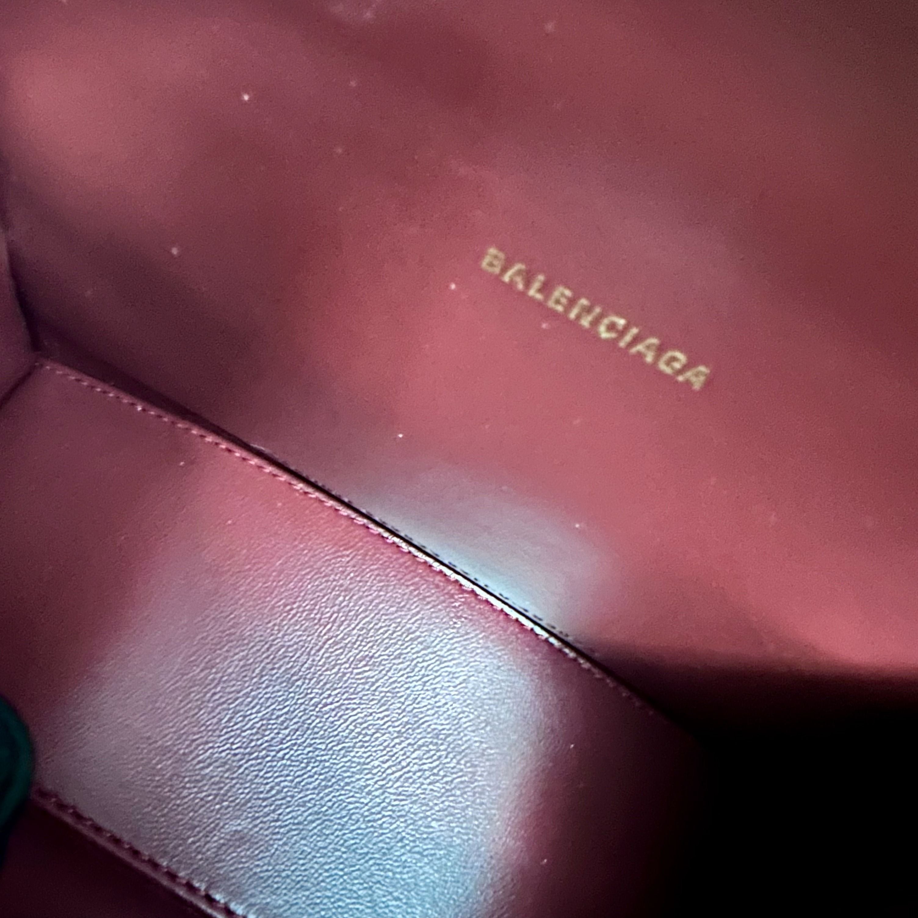 *Brand New* Balenciaga Hourglass XS Embossed Top-hand Crossbody Bag Burgundy - Luxury Evermore