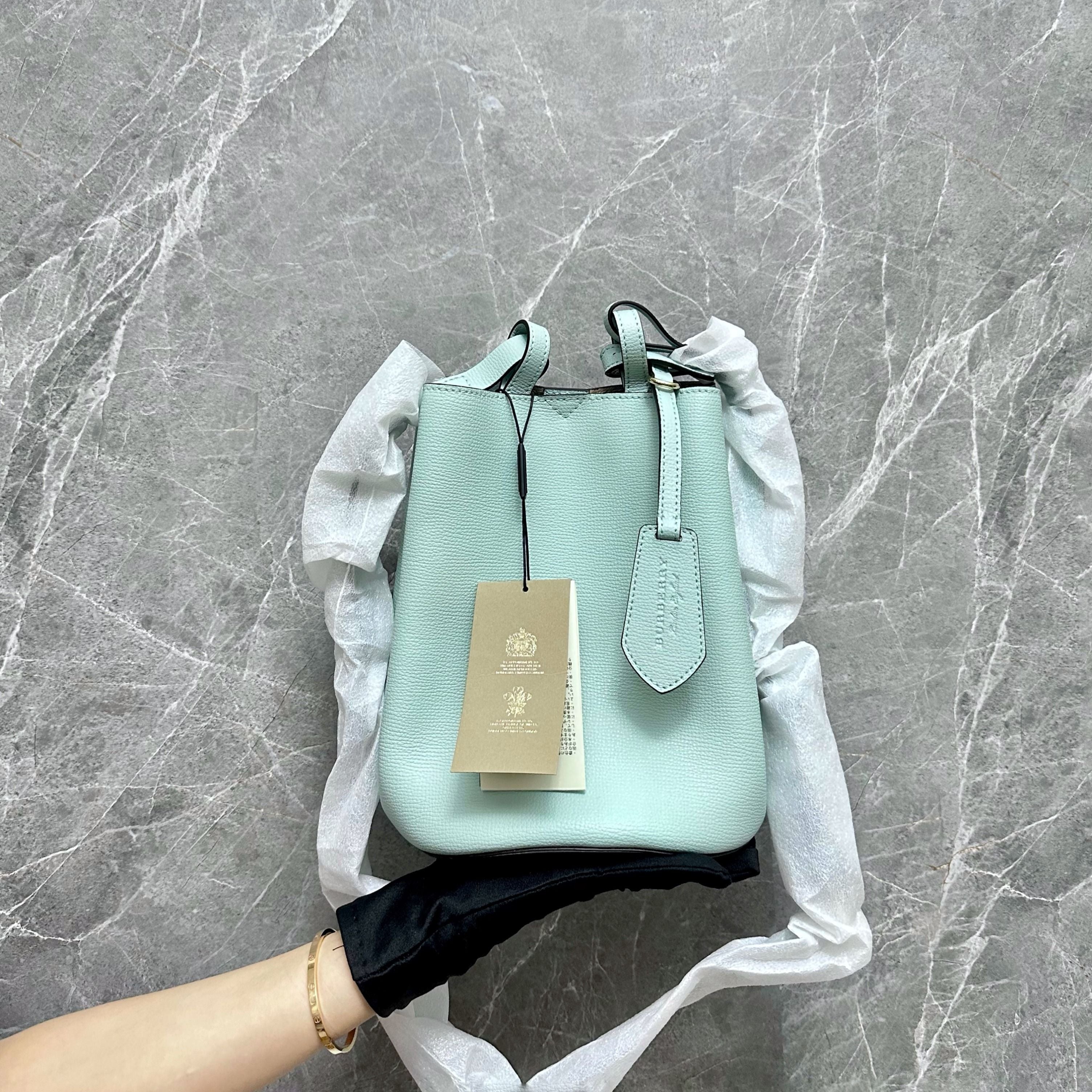 *Brand New* Burberry Haymarket Lone Small Mint Leather Bag - Luxury Evermore