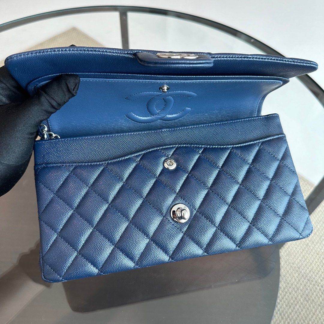 *Brand New* Chanel Caviar Medium Classic Flap Quilted Dark Blue SHW No 24 - Luxury Evermore