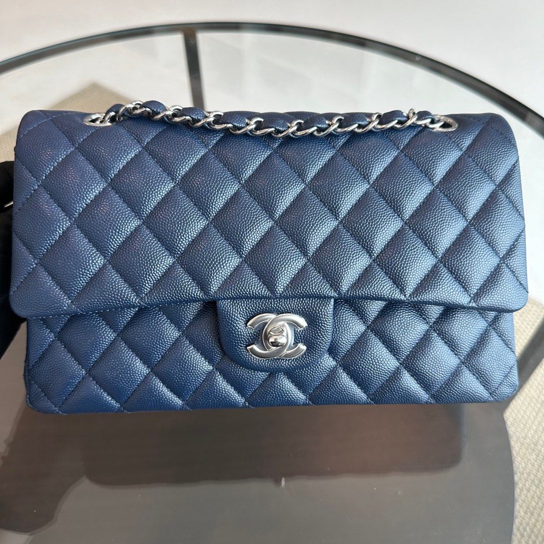 *Brand New* Chanel Caviar Medium Classic Flap Quilted Dark Blue SHW No 24 - Luxury Evermore