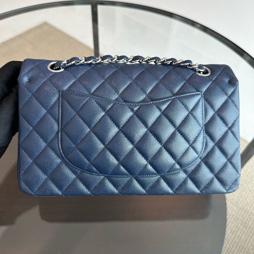 *Brand New* Chanel Caviar Medium Classic Flap Quilted Dark Blue SHW No 24 - Luxury Evermore