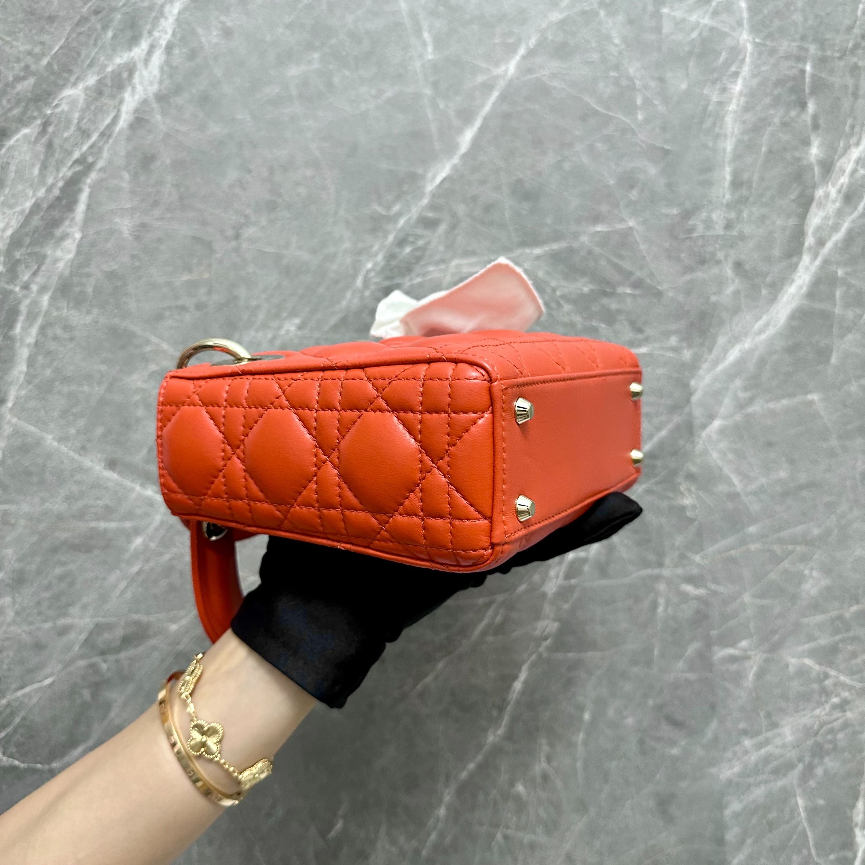 *Brand New* Dior Lady Mini Cannage Lambskin Orange GHW - Luxury Evermore