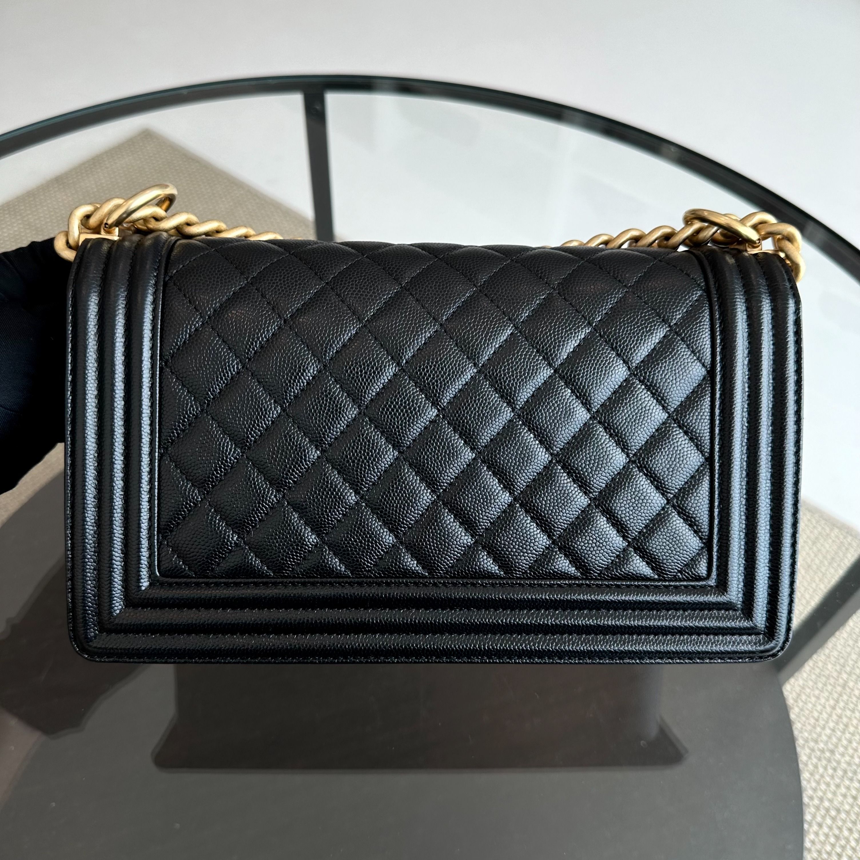 *Brand New, Full Set, Receipt* Chanel Boy Caviar Old Medium 25CM Quilted Calfskin Leboy Black GHW No 28 - Luxury Evermore