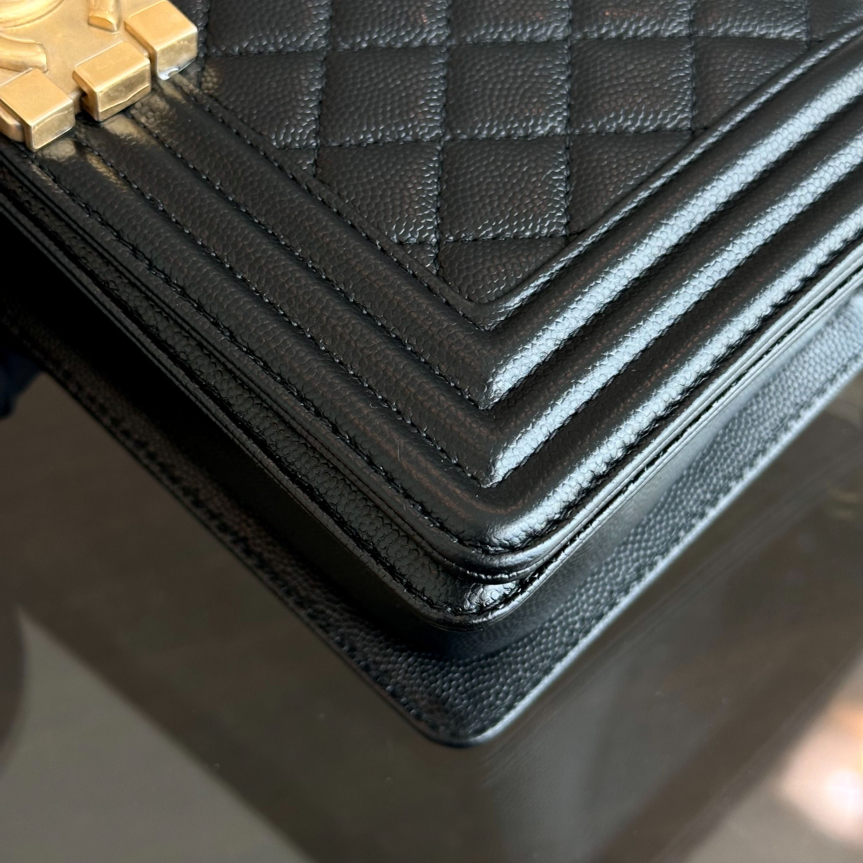 *Brand New, Full Set, Receipt* Chanel Boy Caviar Old Medium 25CM Quilted Calfskin Leboy Black GHW No 28 - Luxury Evermore