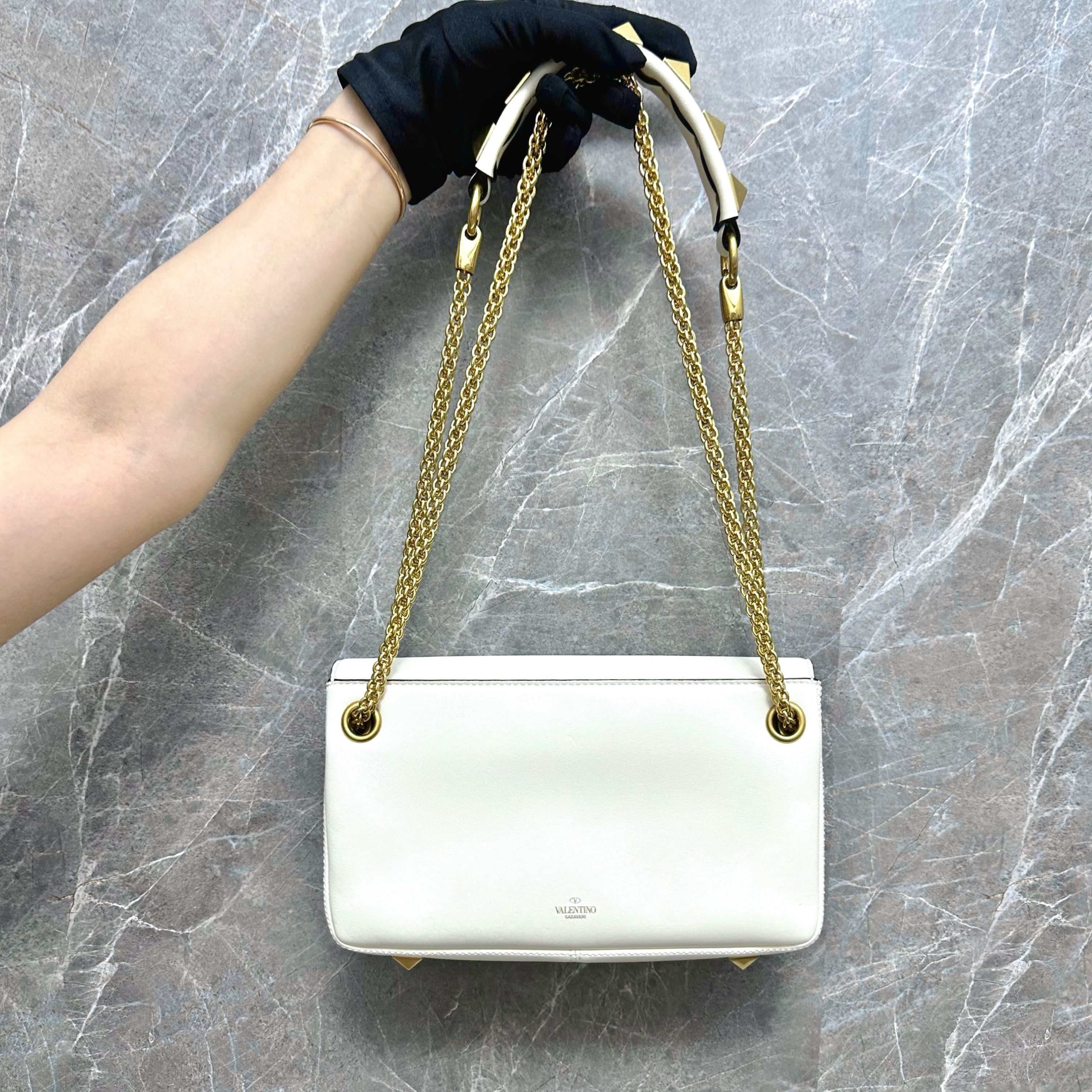 *Brand New Full Set* Valentino Stud Sign Nappa White Leather Shoulder Bag - Luxury Evermore