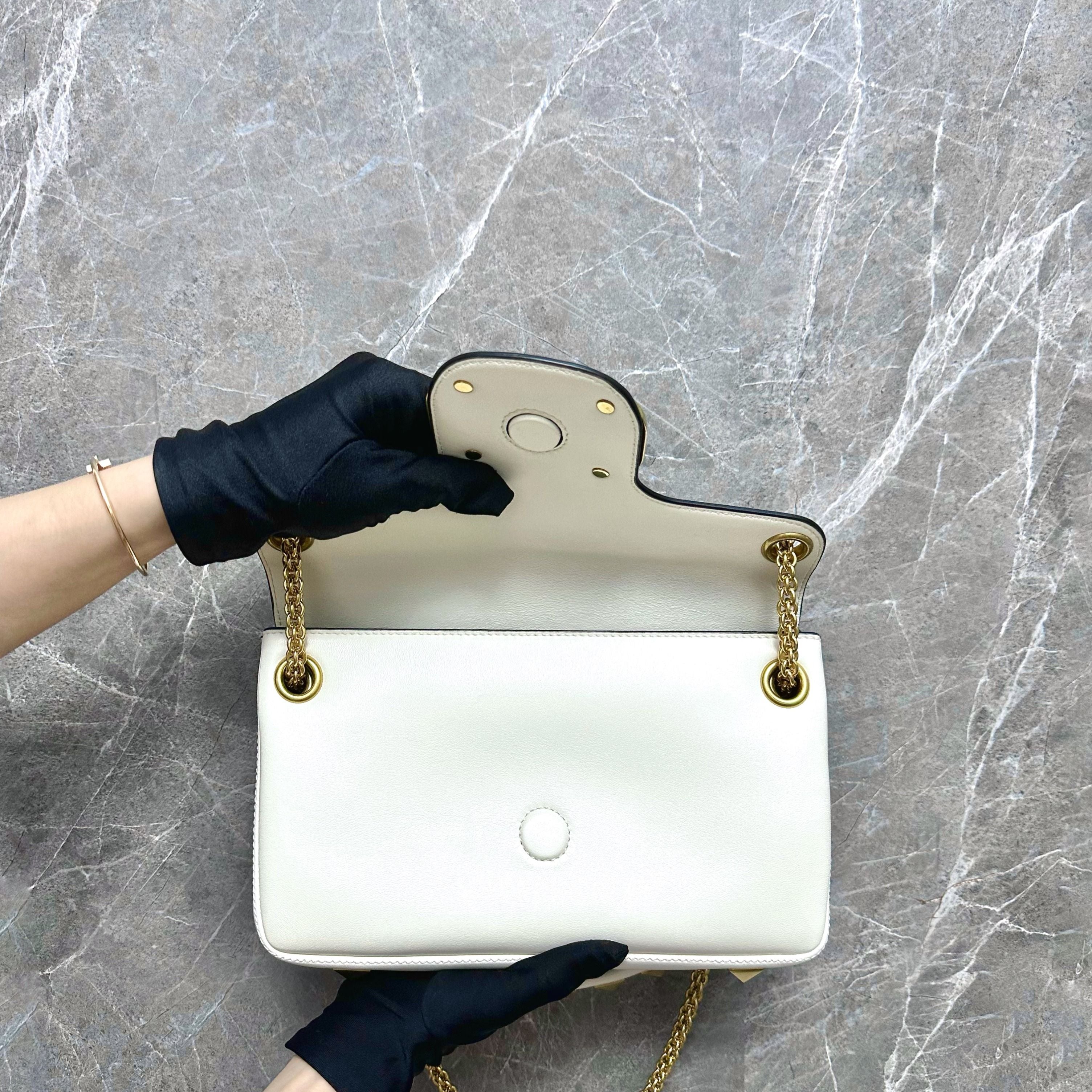 *Brand New Full Set* Valentino Stud Sign Nappa White Leather Shoulder Bag - Luxury Evermore