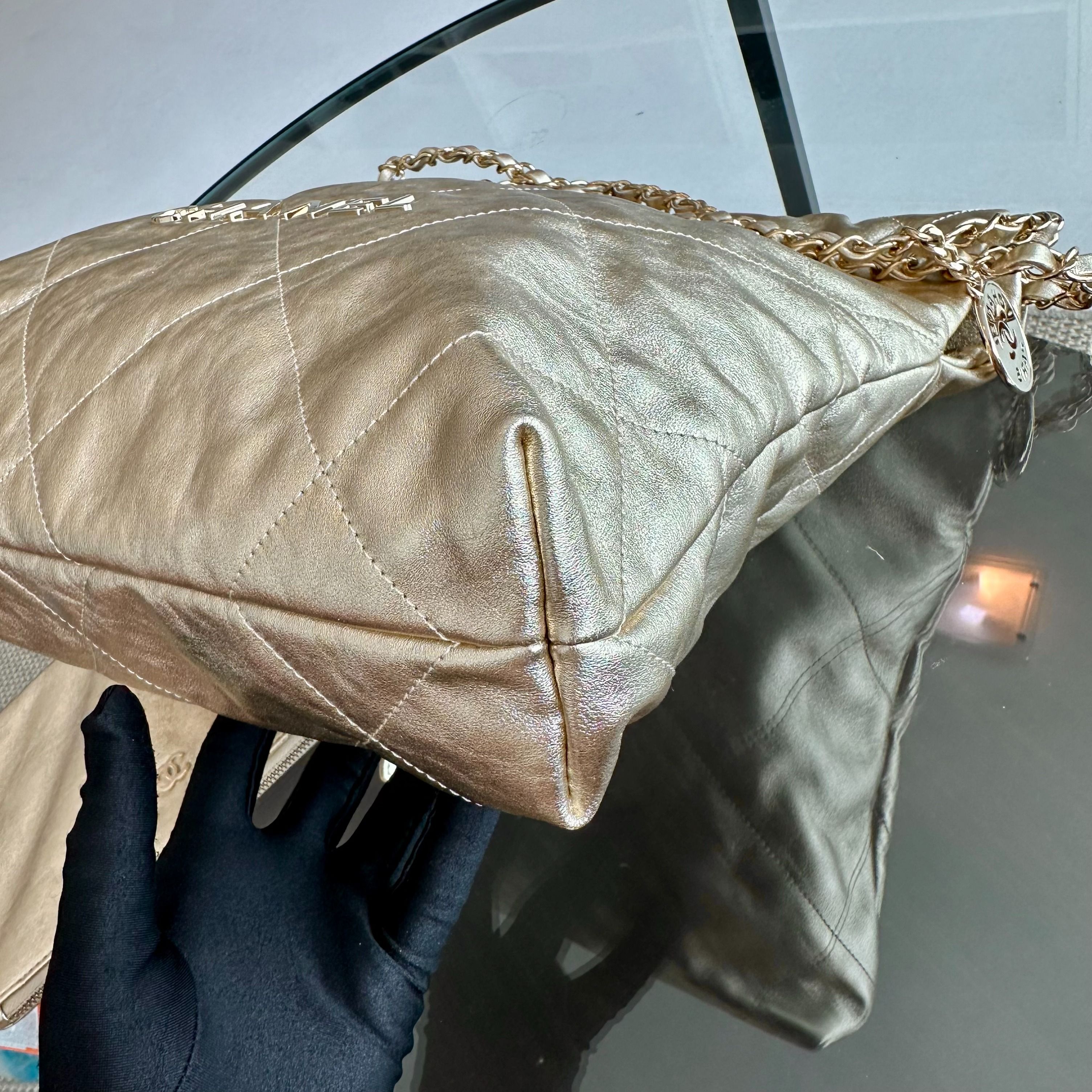 *Brand New, Receipt, Microchip* Chanel C22 Small Hobo 22 Bag Gold Calfskin GHW - Luxury Evermore