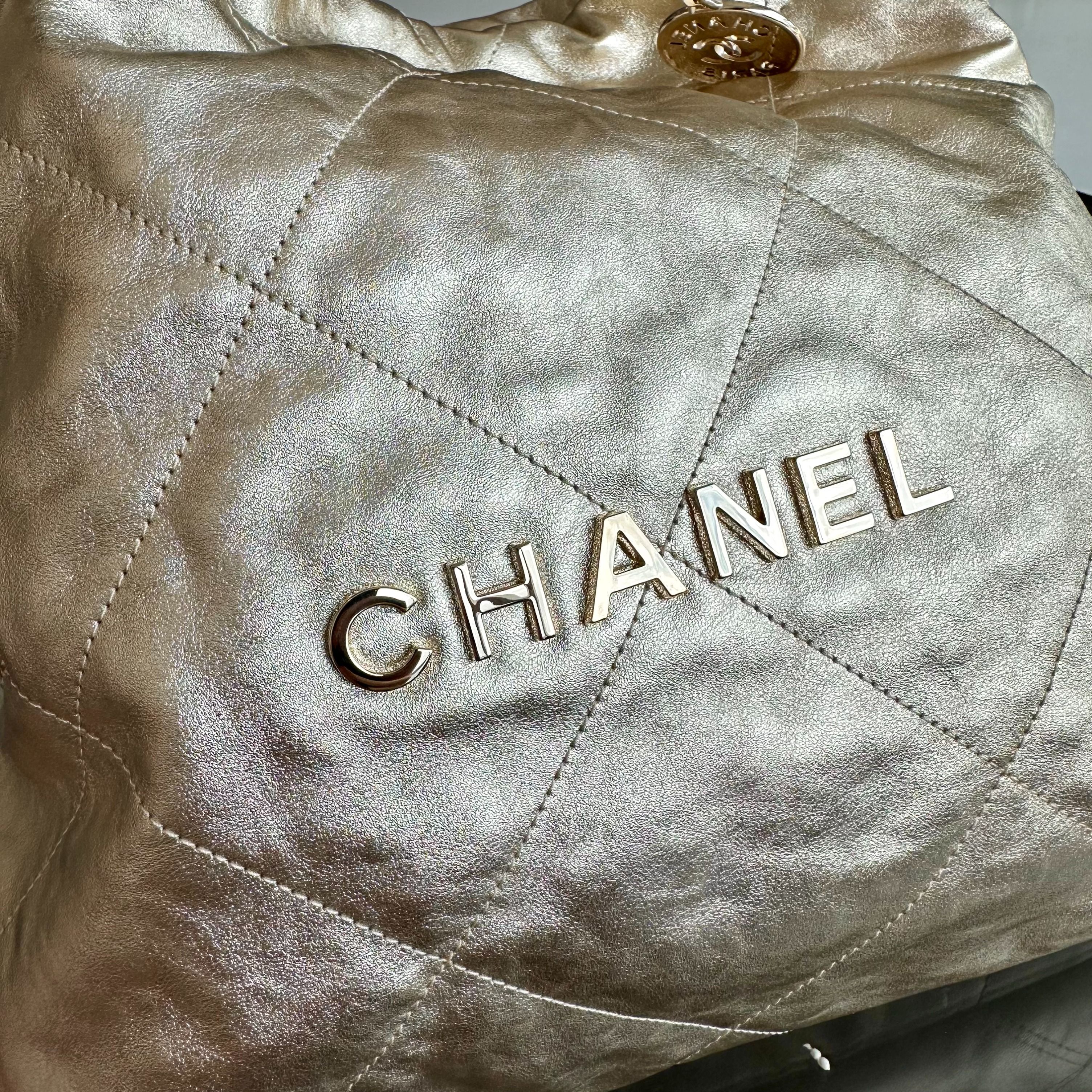 *Brand New, Receipt, Microchip* Chanel C22 Small Hobo 22 Bag Gold Calfskin GHW - Luxury Evermore