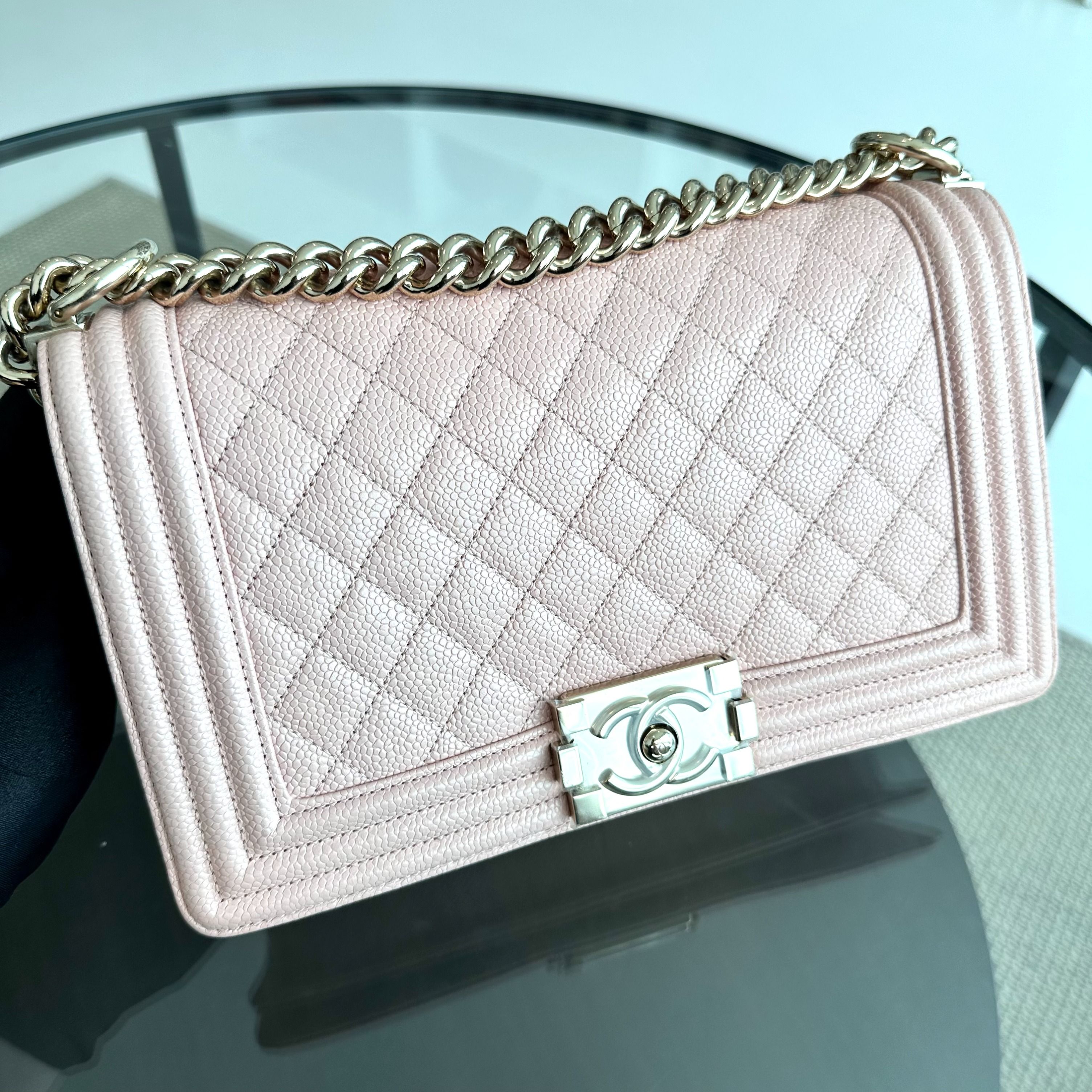 *Brand New, Series 29* Chanel Caviar Boy Old Medium 25CM Leboy Sakura Pink LGHW No 29 - Luxury Evermore