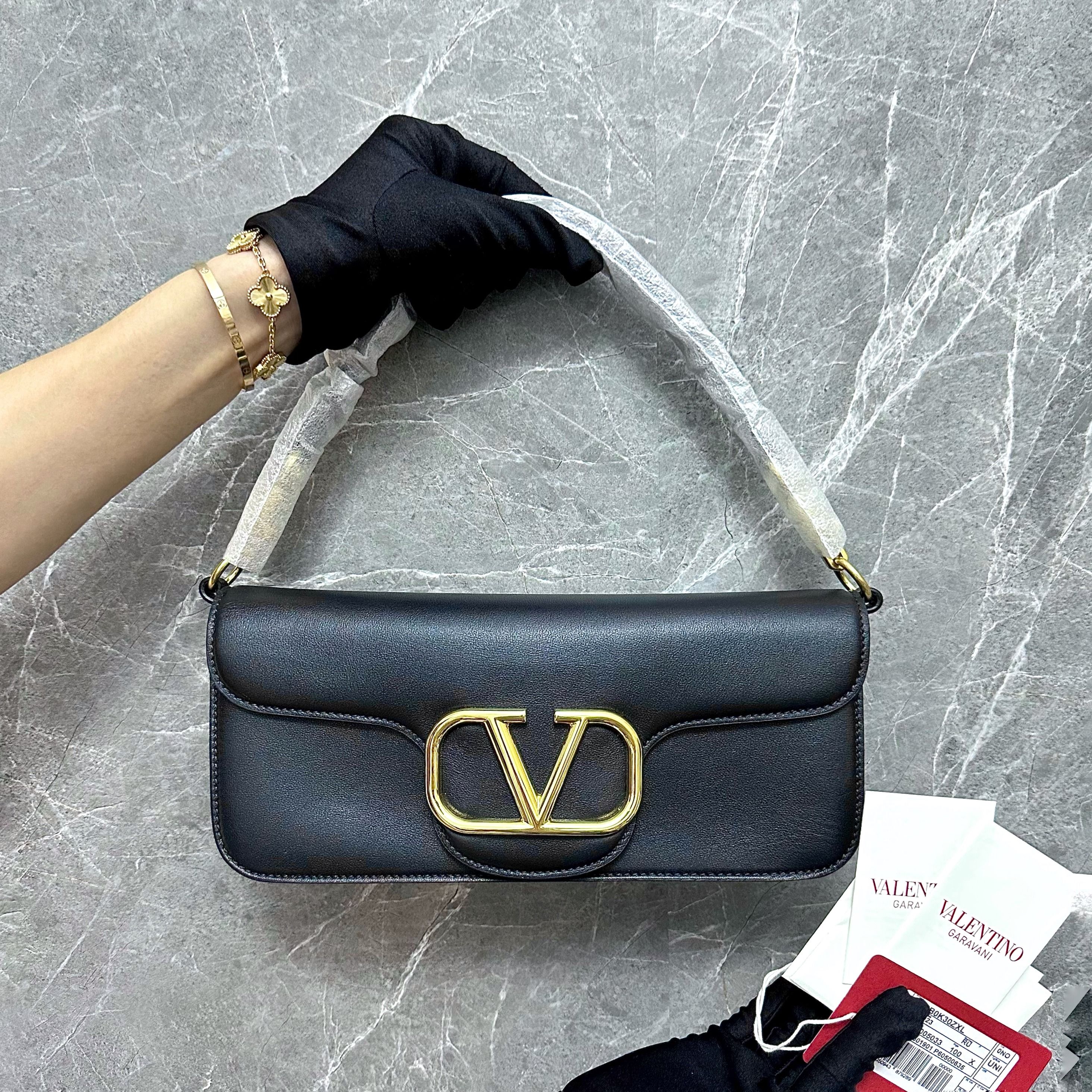 *Brand New* Valentino Garavani Loco Foldover Chain East West Shoulder Bag Black GHW - Luxury Evermore